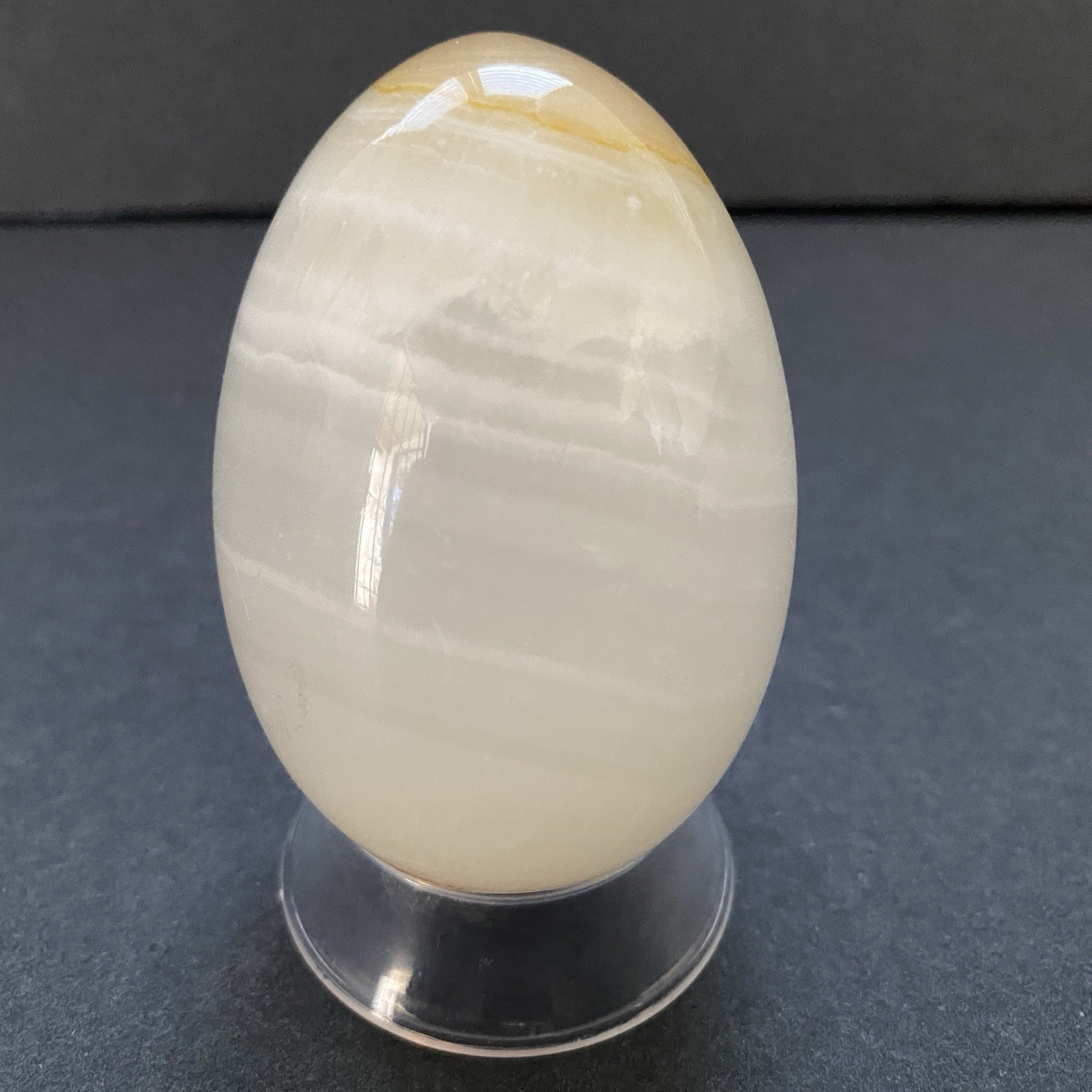 Natural Onyx Stone Egg With Stand Hand Polished Banded Agate Calcite Crystal