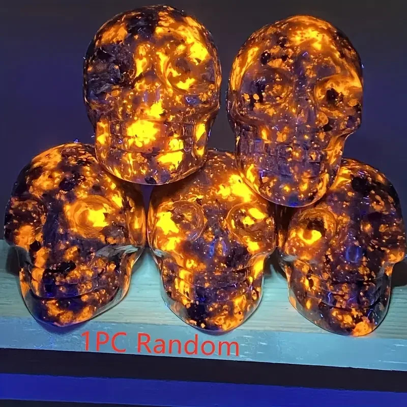 Natural Yooperlite Skull Carved Fluorescent Sodalite Quartz Crystal Healing Gift