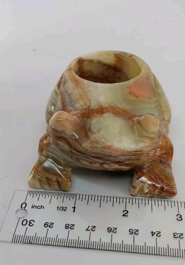 Green Banded Onyx Sphere With Matching Carved Frog Stand From Pakistan