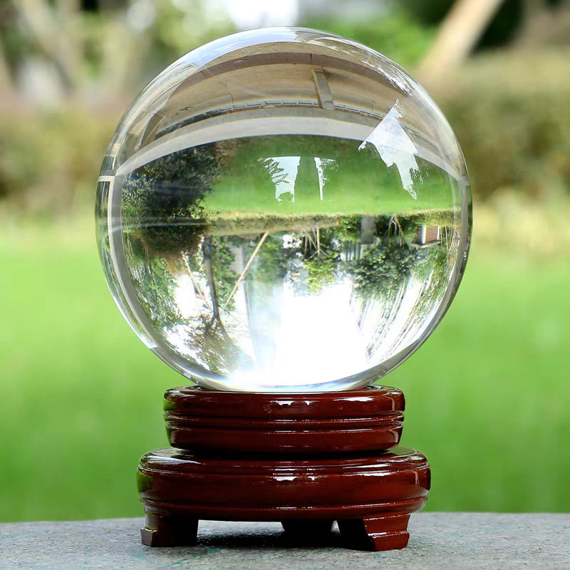 120mm Clear Divination Crystal Ball Meditation Glass Sphere with Wooden Stand