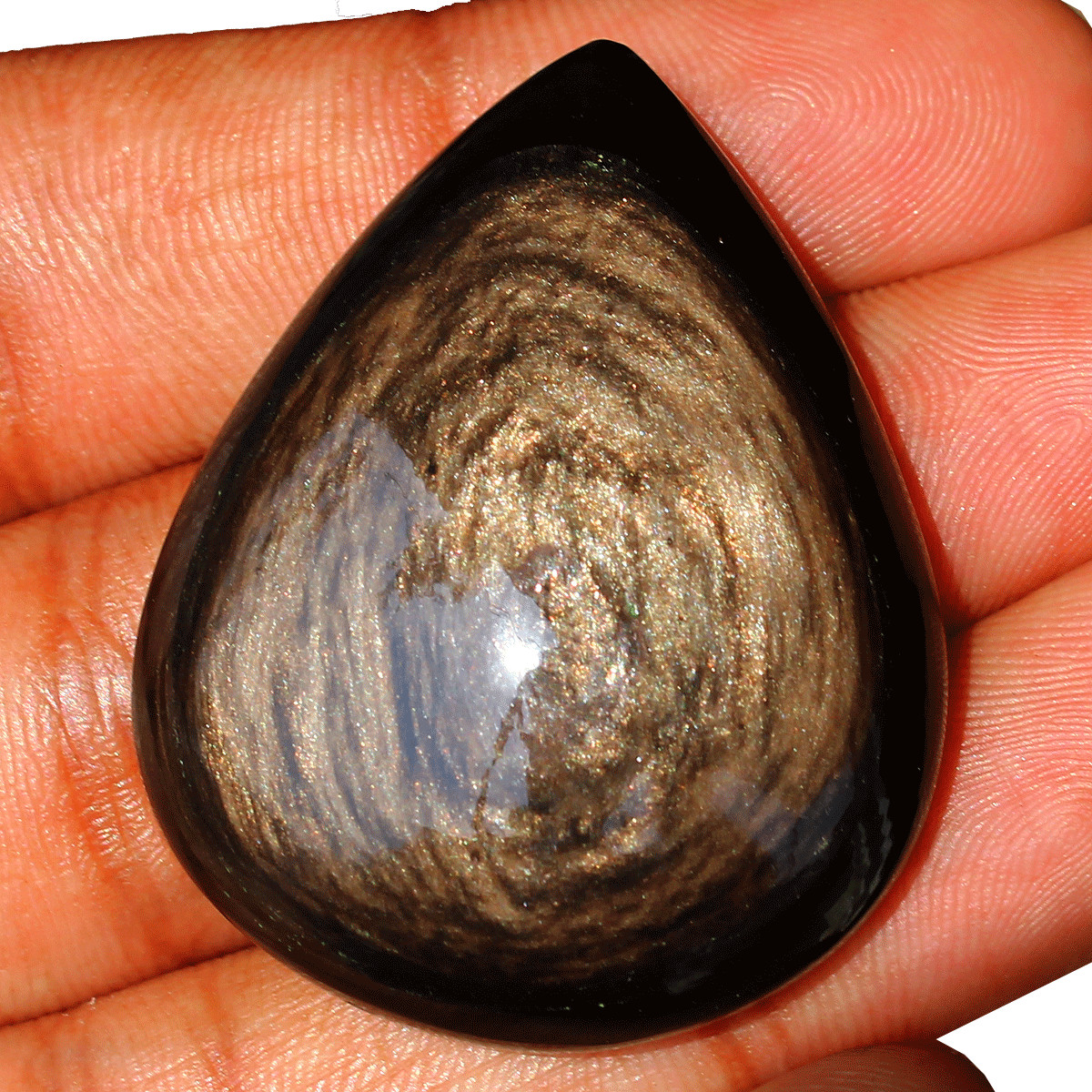 4 Pcs Natural Eye Of Copper Obsidian High Quality Teardrop Crystal Palmstones