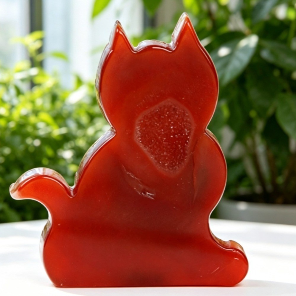 Natural Red Agate Geode Lucky Cat Carving Crystal Stone Healing Desk Decor 2pcs