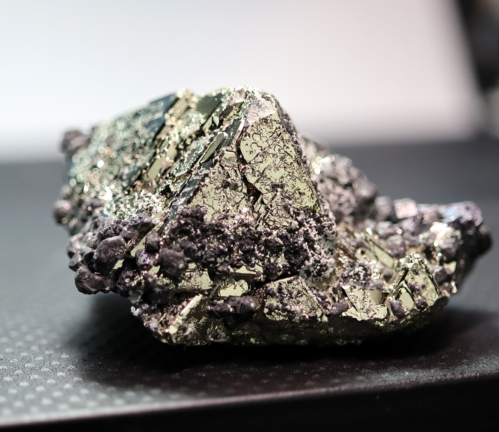 A perfect octahedron of pyrite with galena. No damage Huanzala mine Ancash, Peru