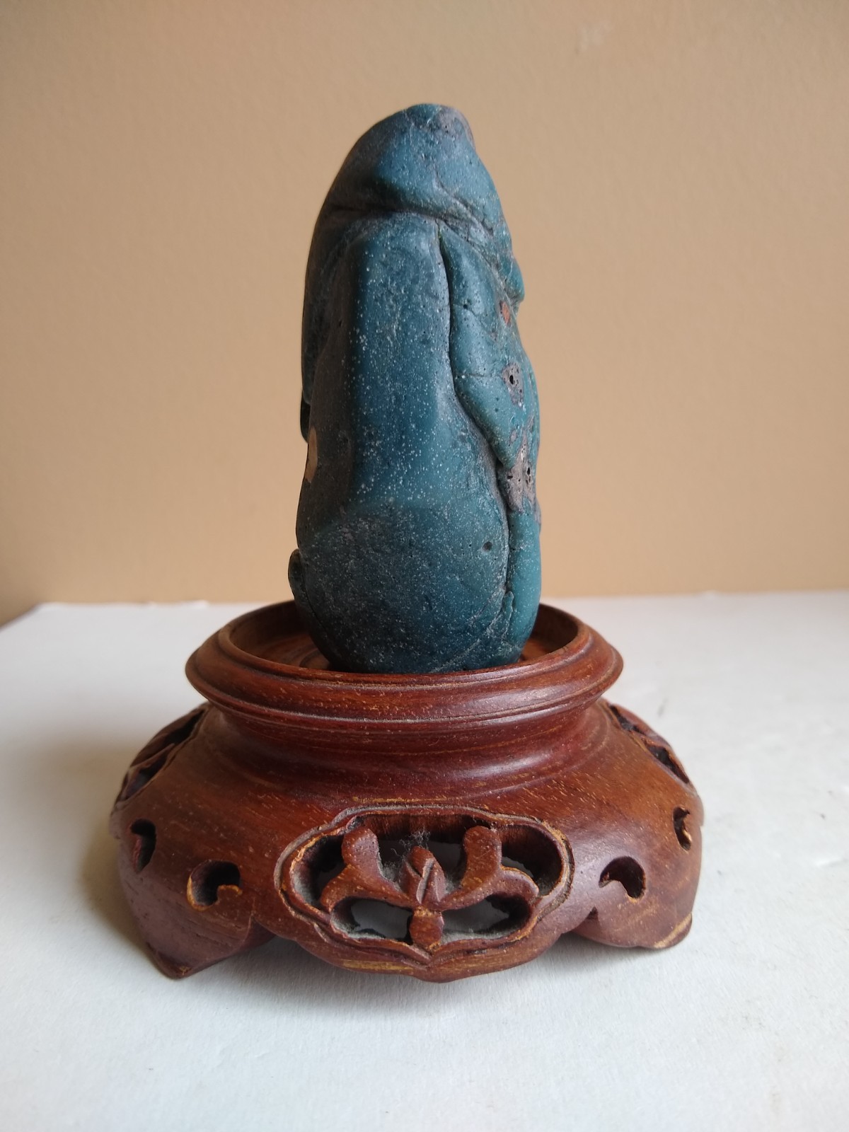 Large Michigan Leland Slag Glass Blue Scholar Stone w/ Base. Exceptional & Rare.