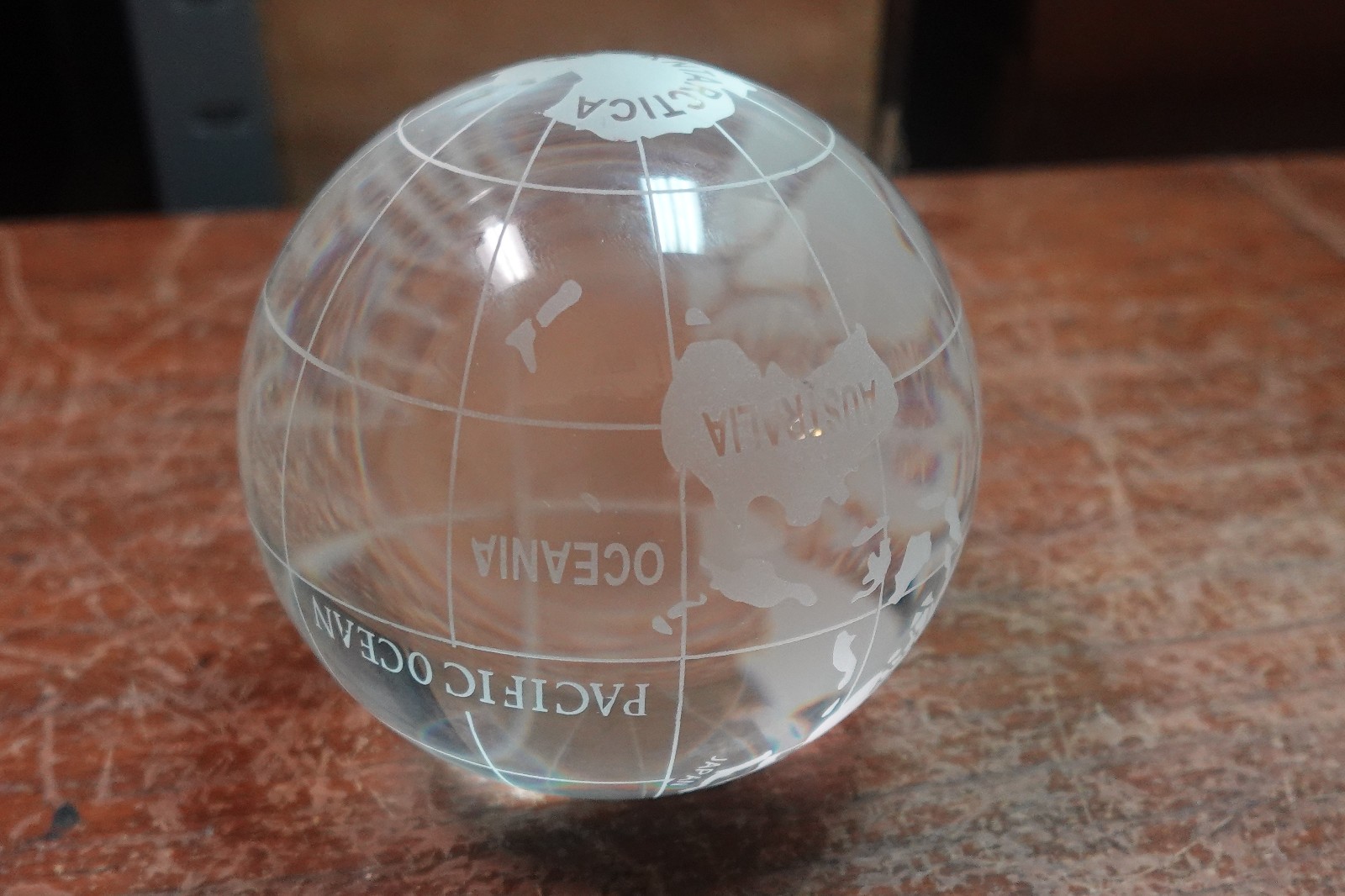4″ tall World Globe Earth Sphere Etched Frosted Glass Ball Paperweight NO STAND