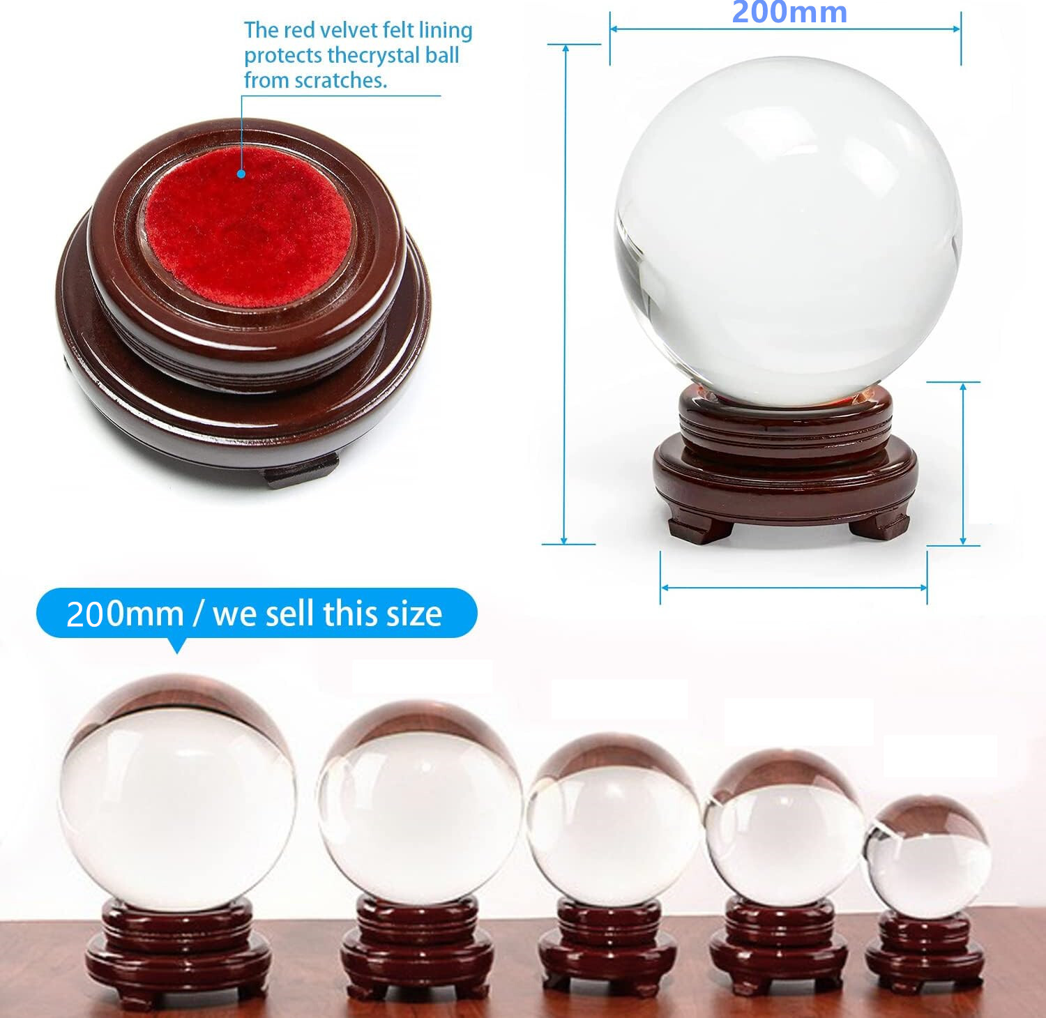 200mm 7.87″ Clear Crystal Ball Large Sphere Free Stand Venue Decoration