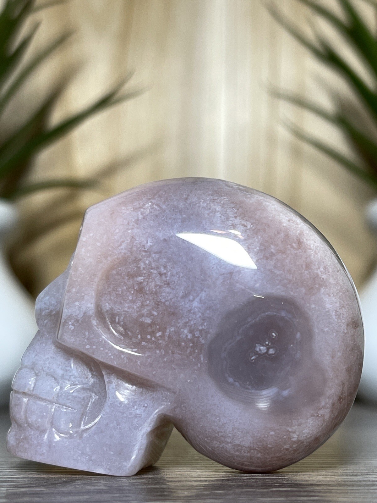 FLOWER AGATE SKULL – Mineral Carving Pink Purple Chakra Crystal Statue Decor