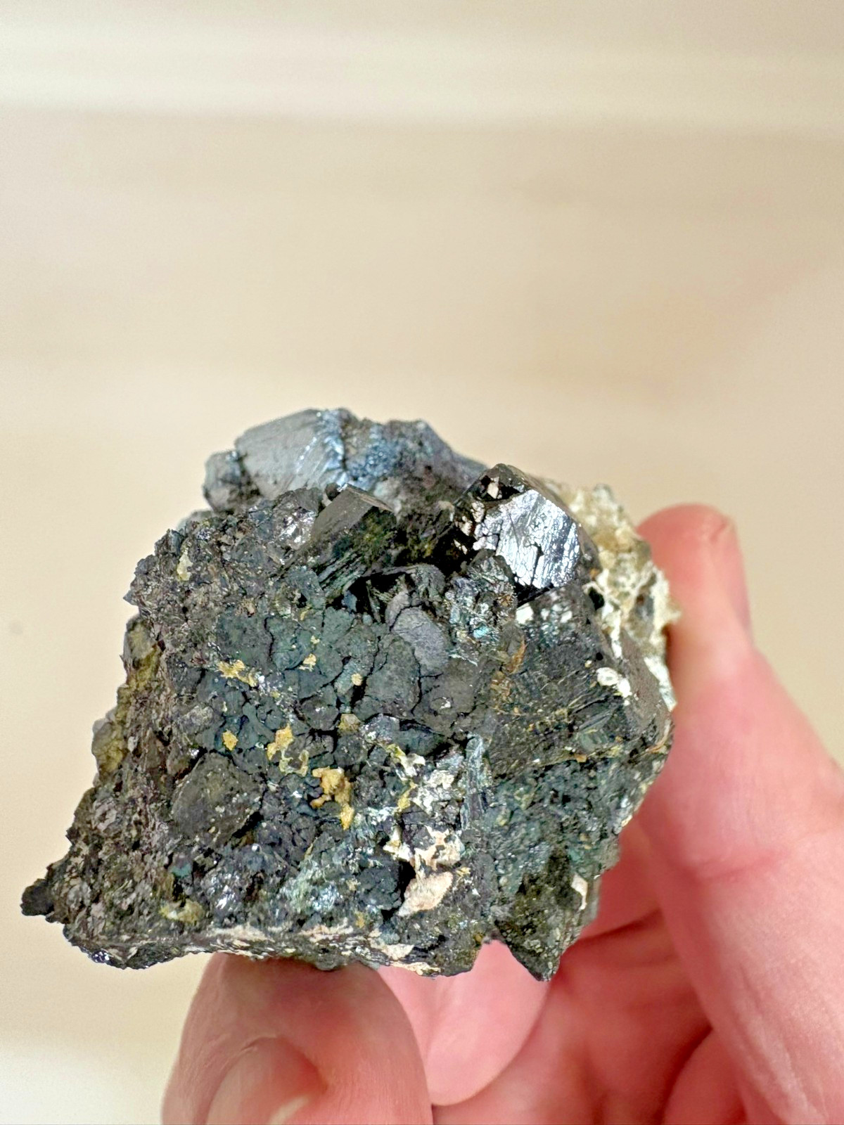 Magnetite, complex crystal, on Epidote, Cerro San Cristobal, Canete, Peru