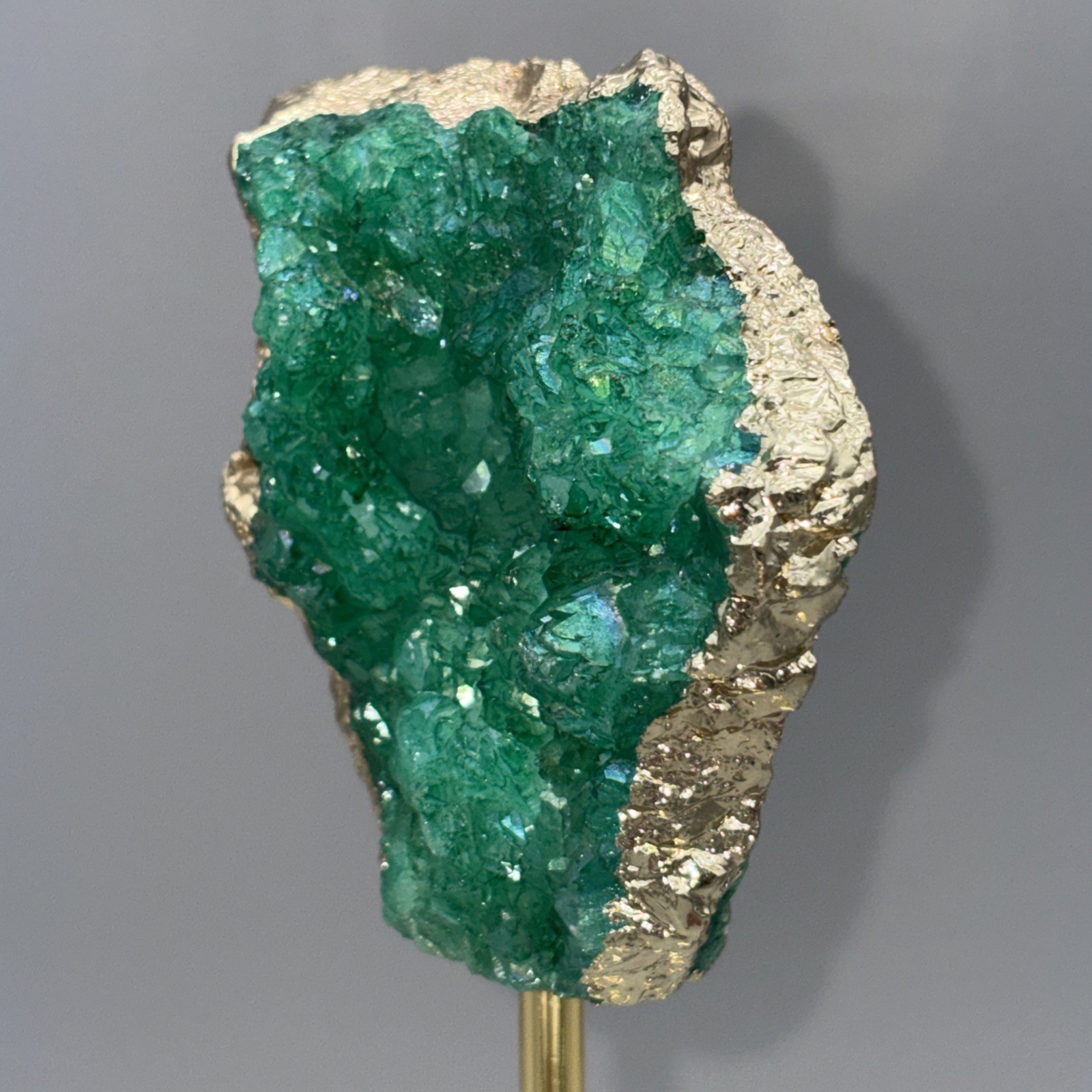 12.5″ Crystal Geode Sculpture Post Stand 12K Gold Plated Edge Acrylic Base Druzy