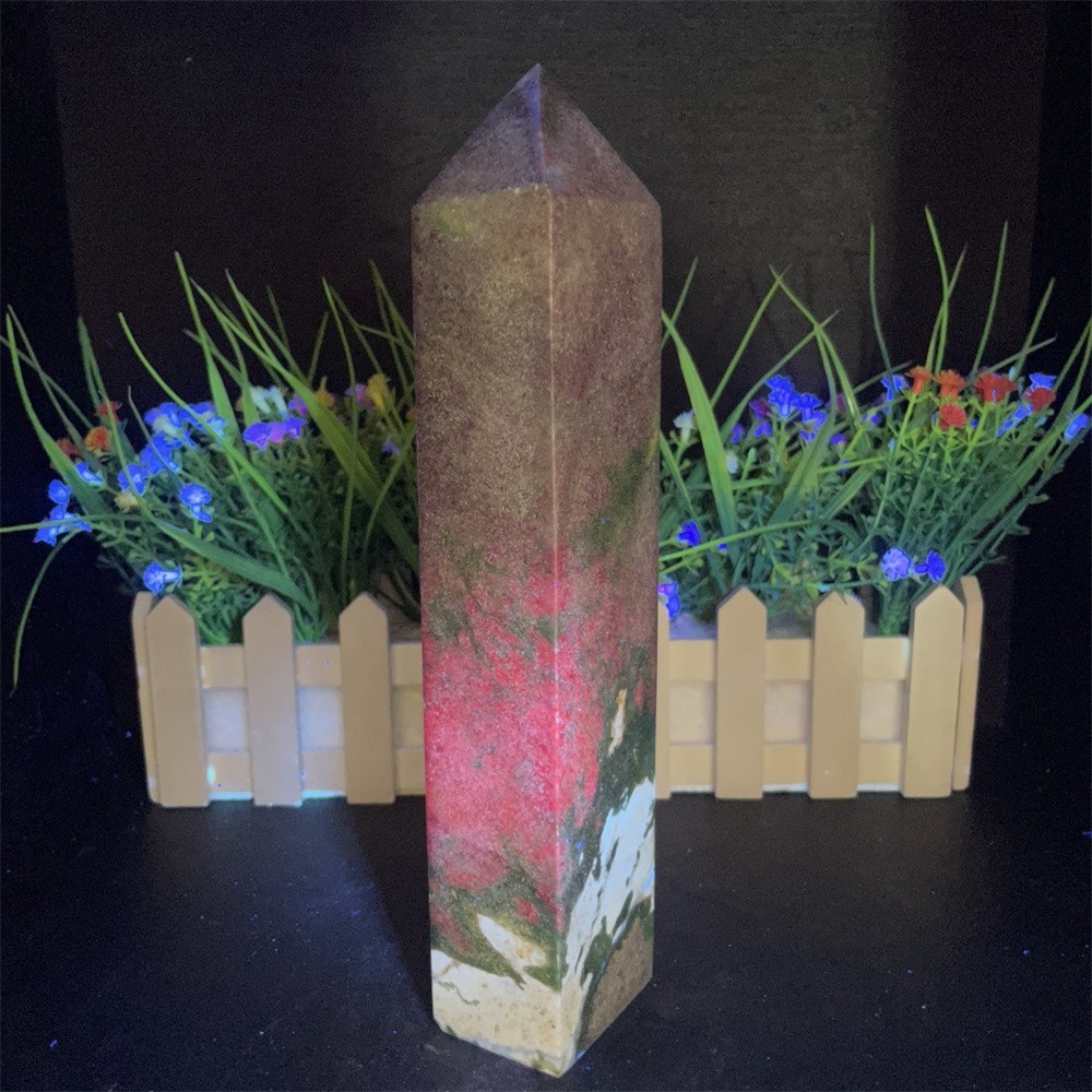 2.6LB 8.8″ Natural Ruby In Fuchsite Obelisk Tower Crystal Reiki Gift UV Heal