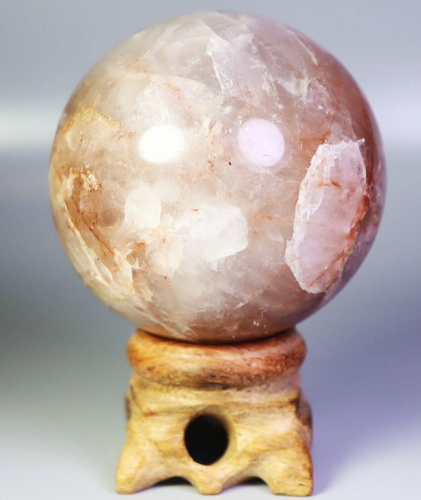 221g Natural Red FIRE Hematoid QUARTZ Crystal Sphere Ball Stone Healing/Stand