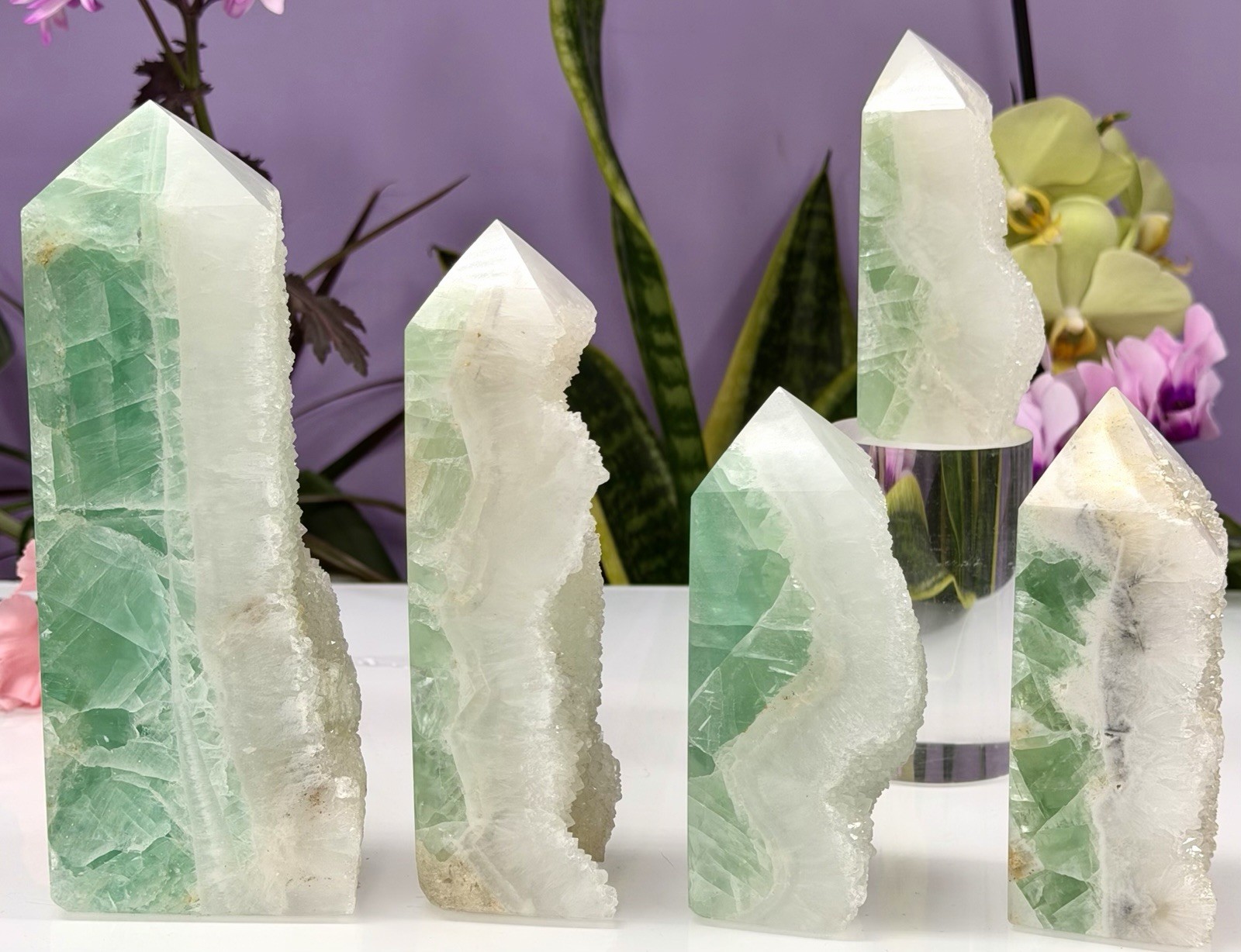 Wholesale 4-5 Pcs Druzy Sugar Fluorite Half Rough Tower Obelisk Natural Crystal