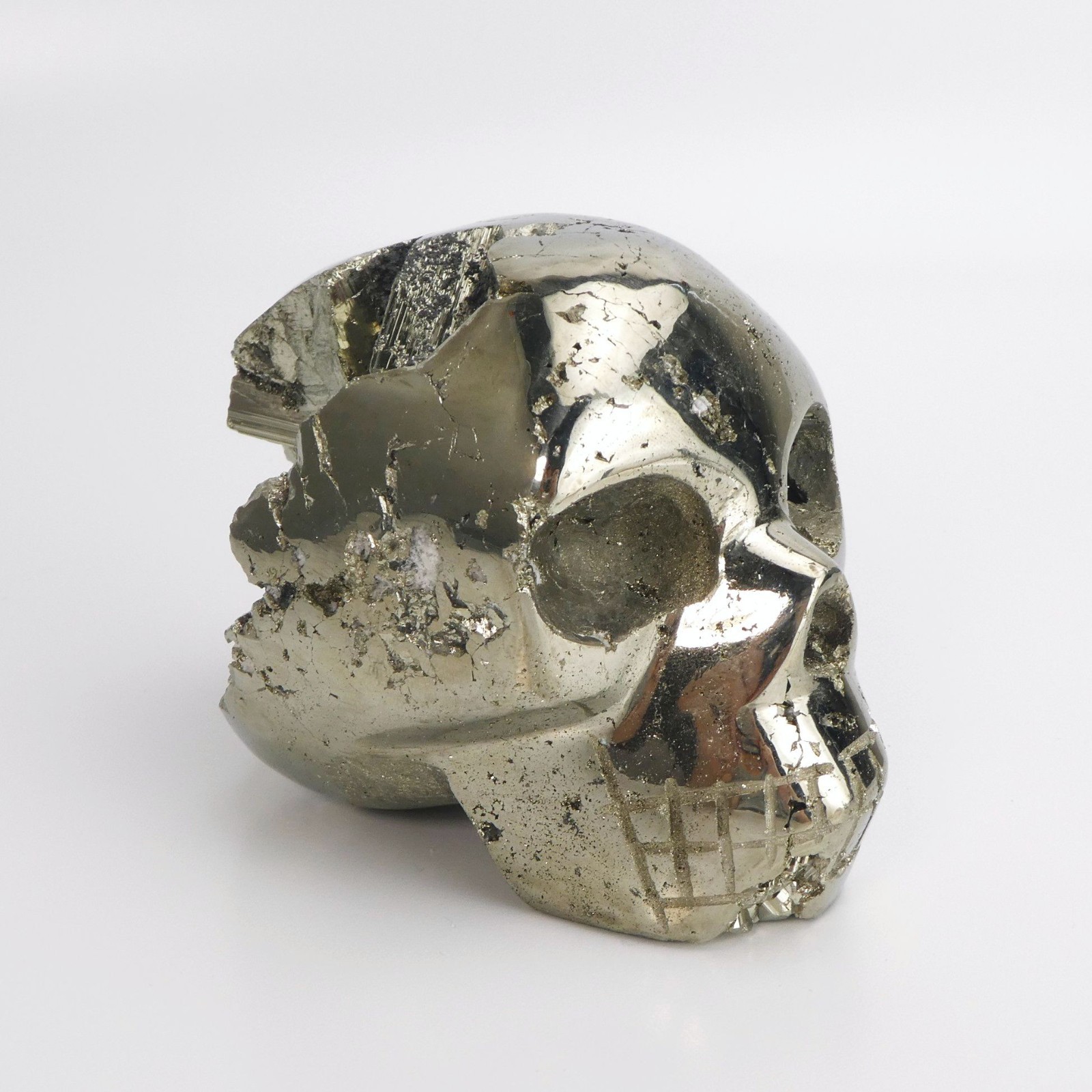 3.75″ 2lb Pyrite Skull from Peru Hand Carved Polished Natural Crystal Exposure