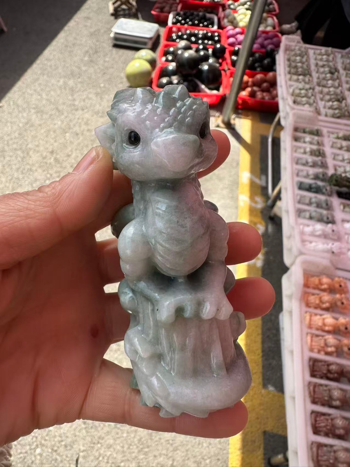 1pc Natural Jade Quartz Carved Little Dragon Crystal Reiki Healing Decor