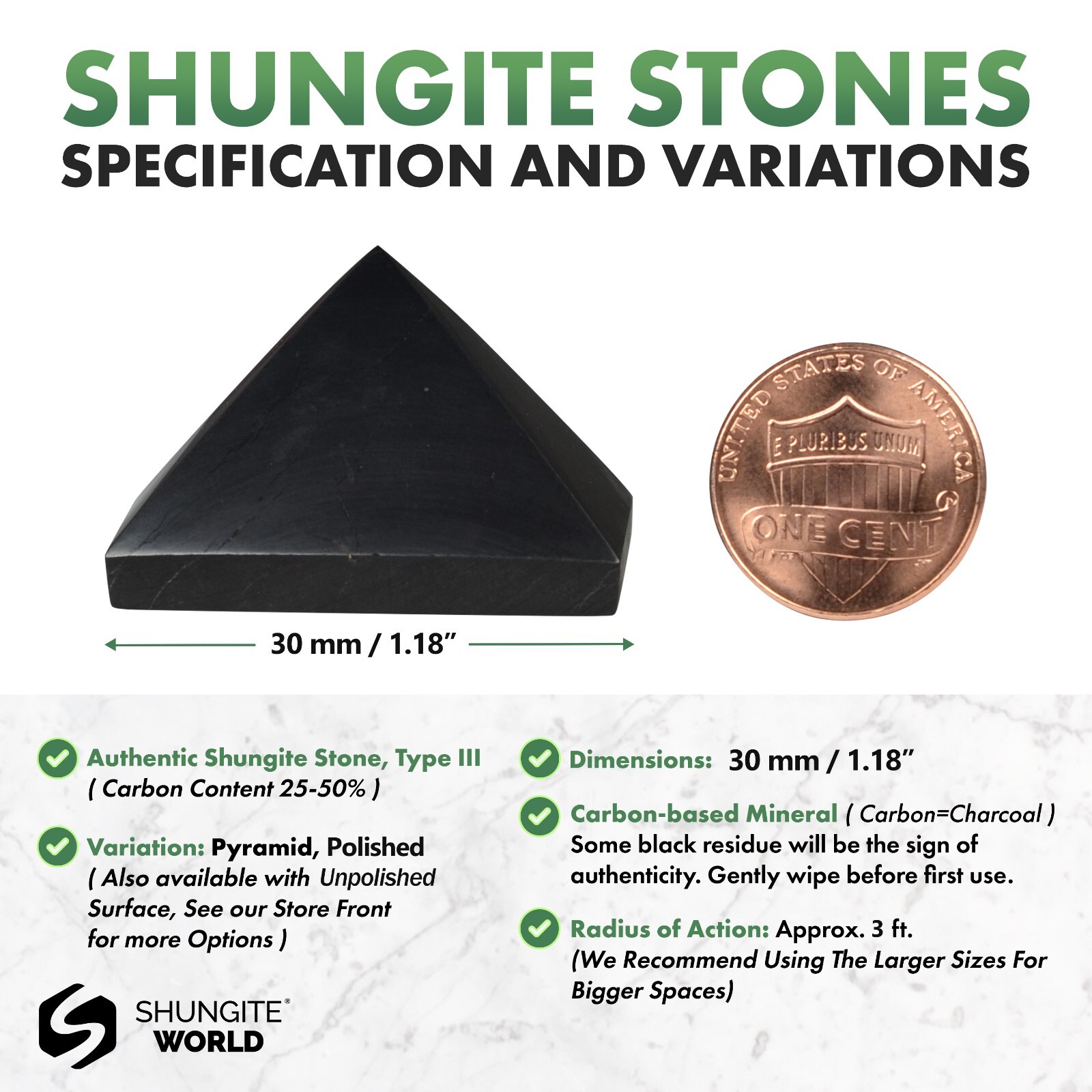 Shungite World Shungite Pyramid – 30 mm / 1.18″ ( Polished or Unpolished )