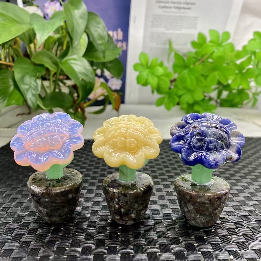 1pc Natural mixed Quartz Carved crystal Sunflower Reiki Decor Random