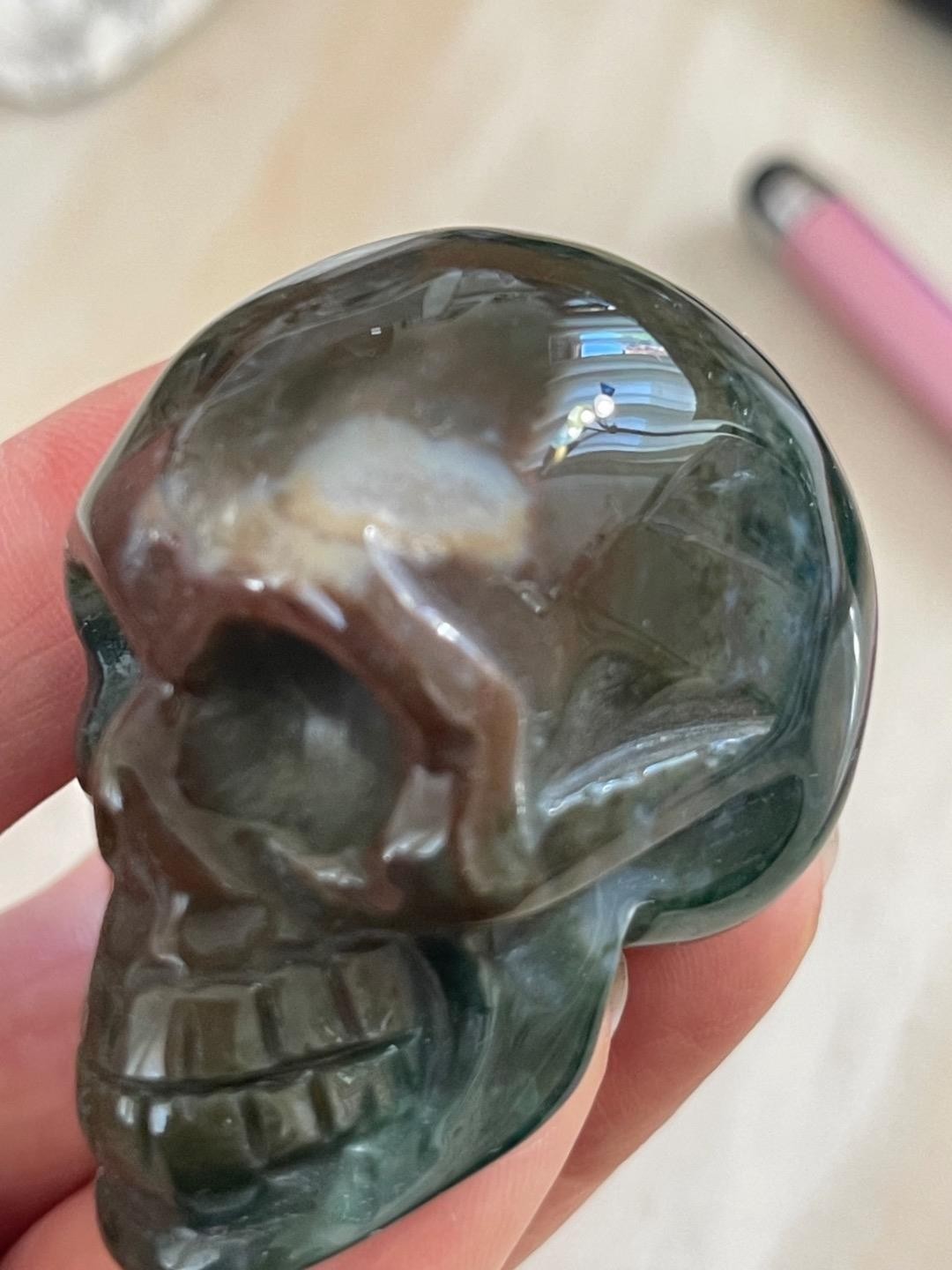 2.0″ Natural green Agate Carved Crystal Skull, Crystal Healing #5113