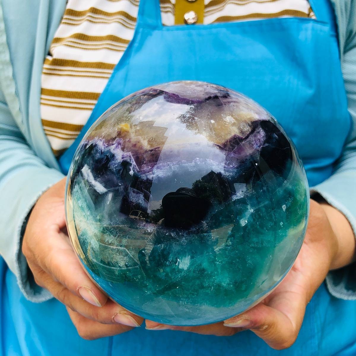 6.22LB Natural Crystal Rainbow Fluorite Sphere Display Ball Reiki Healing
