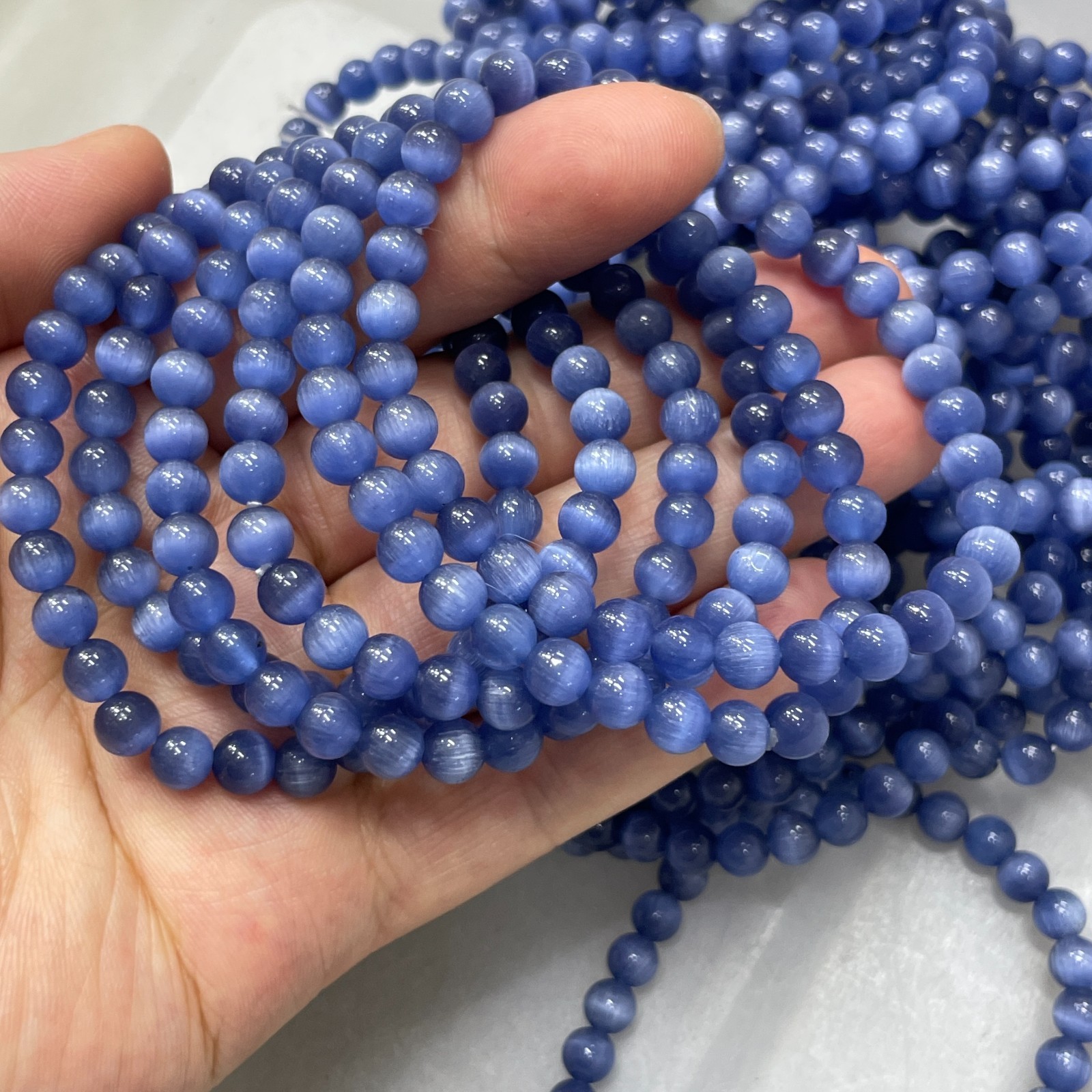 10pcs Glass Cat Eye Beads Round Beads 6mm Bracelet decor 7.5″