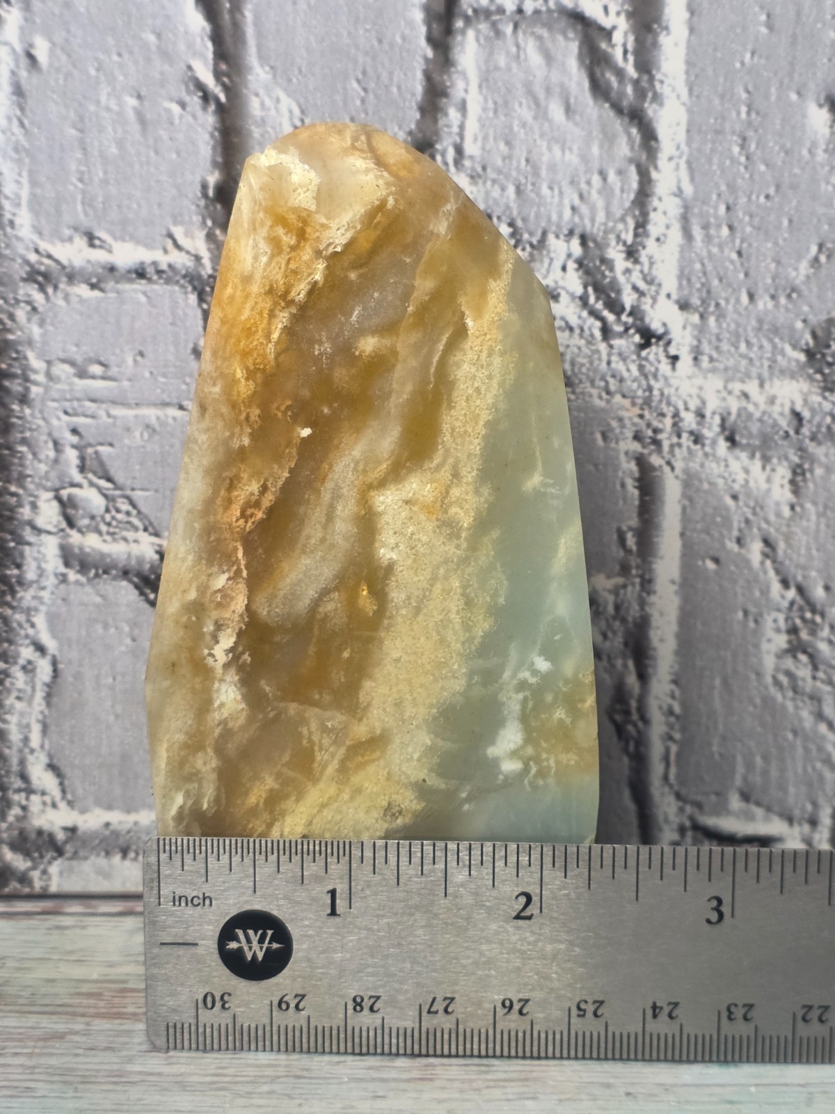 Natural Caribbean Calcite Polished Freeform – Scenic Ocean Landscape