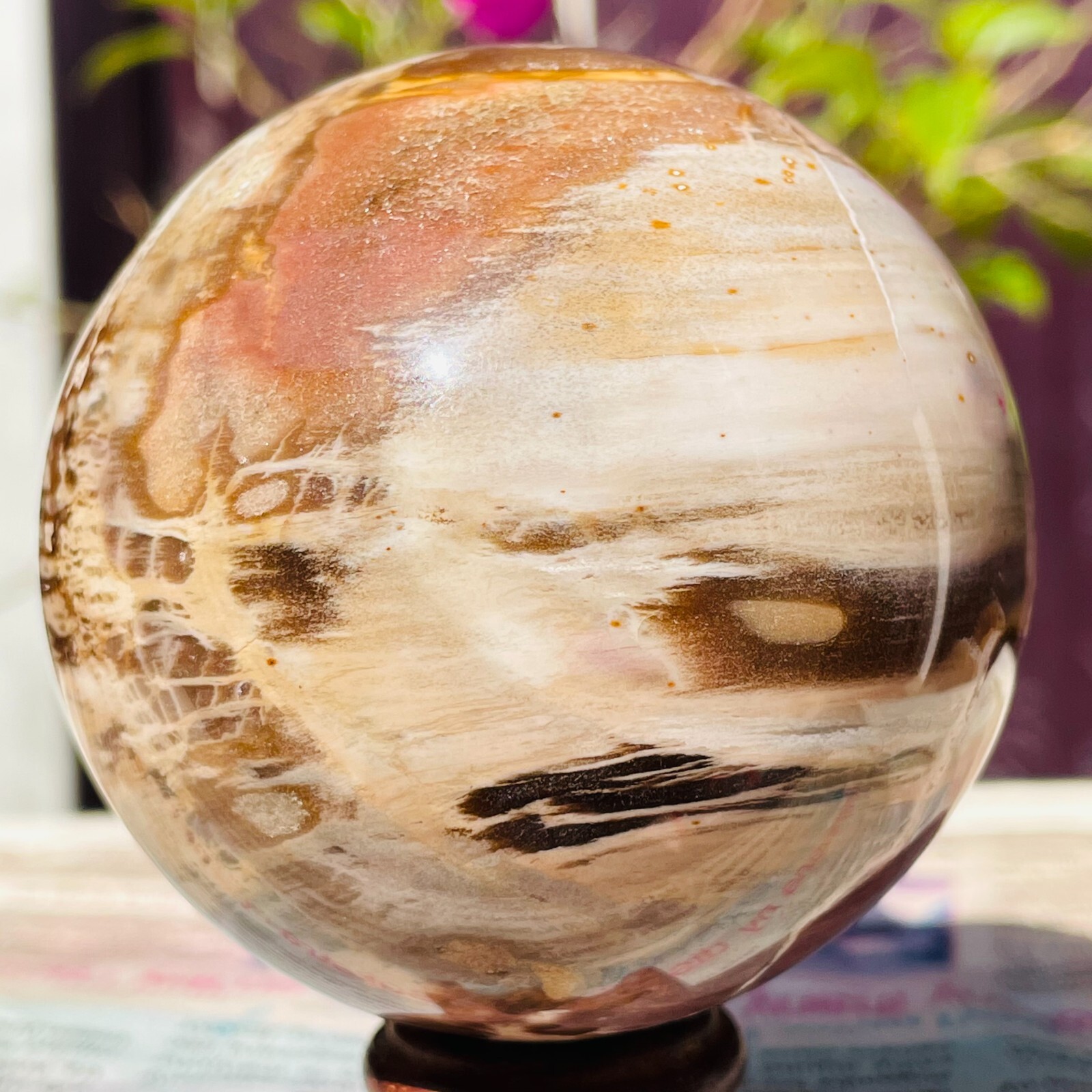 488g Natural Red Petrified Wood Crystal Ball Fossil Polished Sphere Specimen
