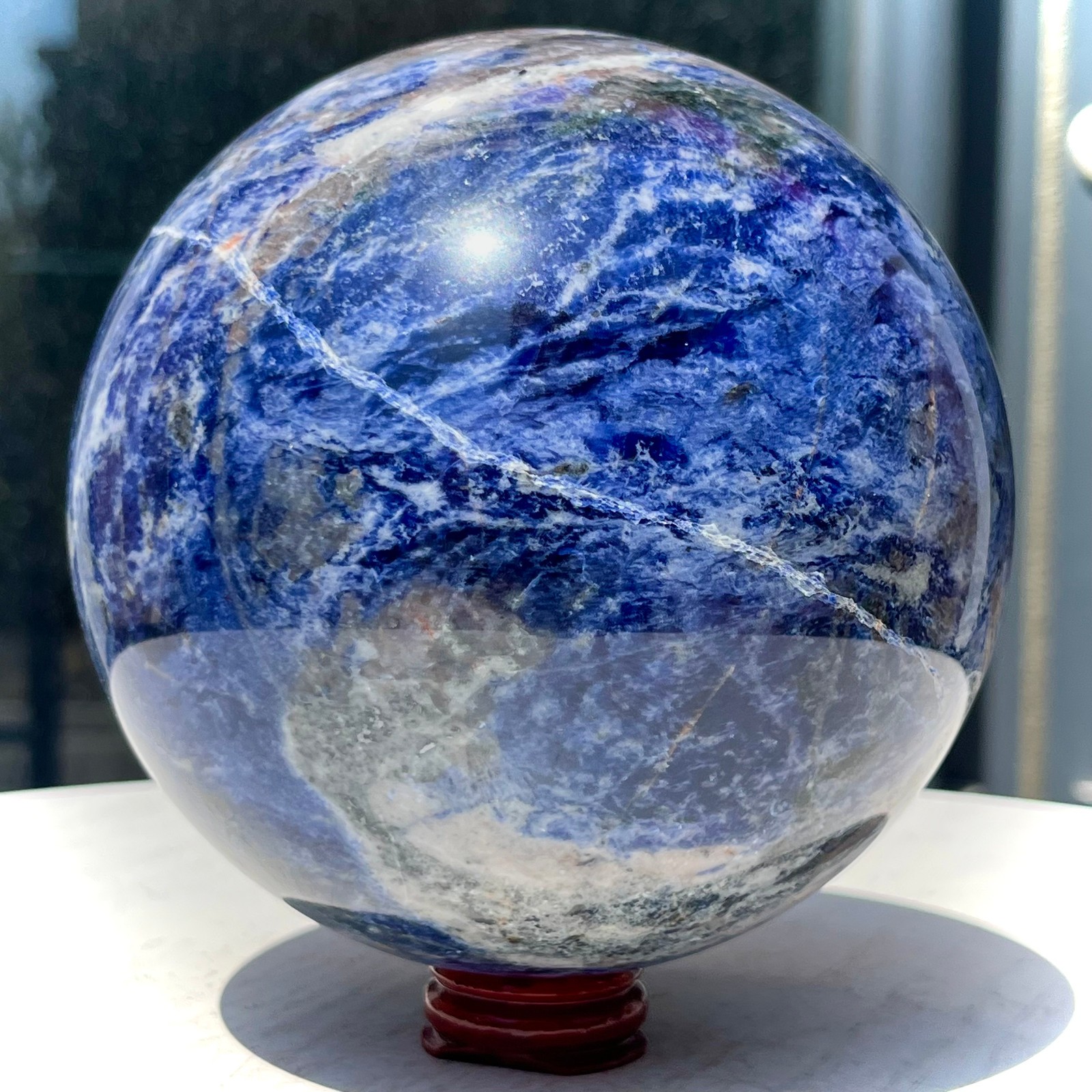 5.3 lb Shiny Blue Sodalite Crystal Ball with White Stripes Smooth Home Decor