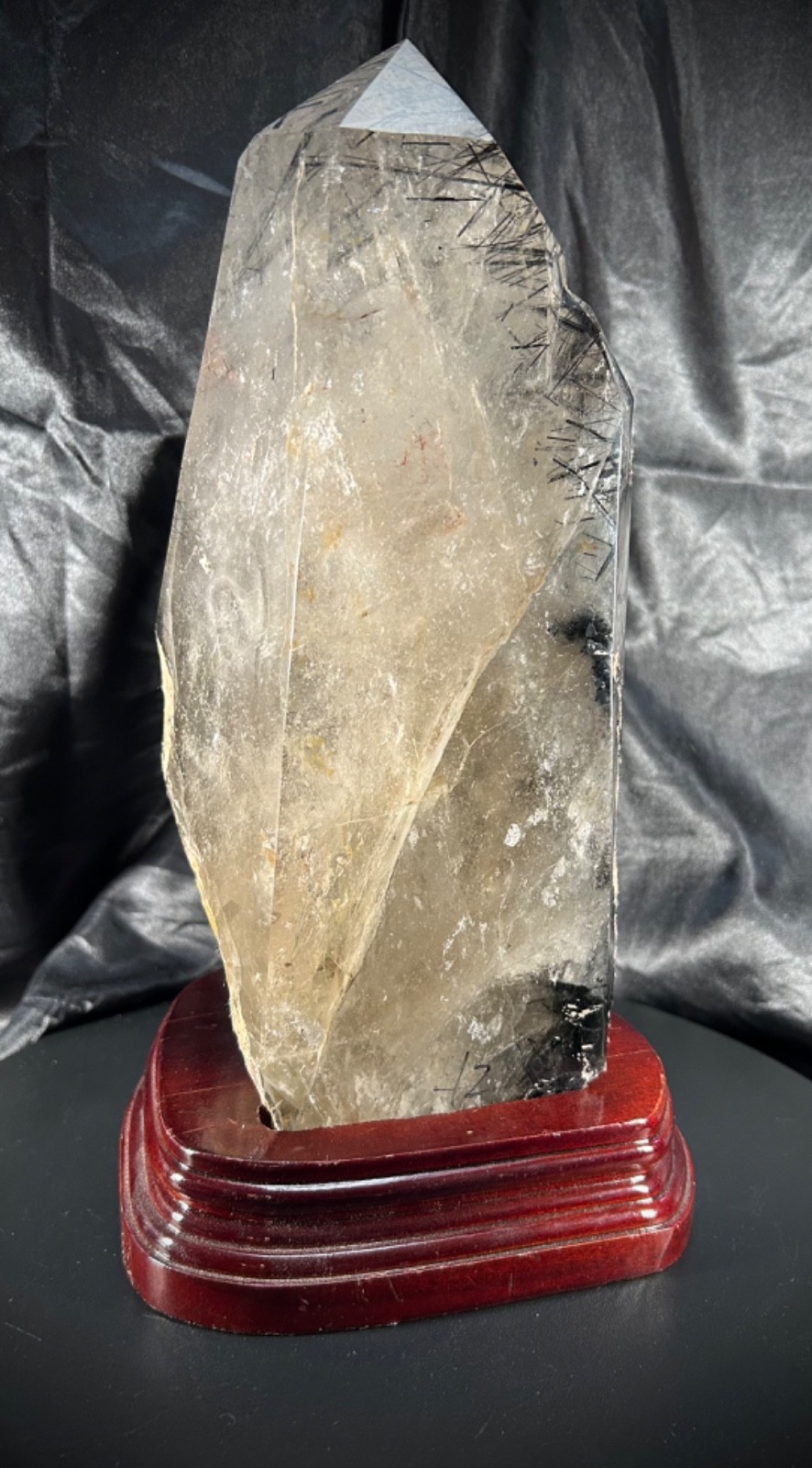 Amazing Polished Tourmalinated Quartz Specimen with Custom Wood Stand 9lb 10oz