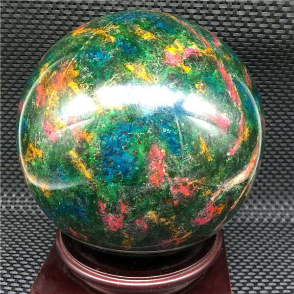 6338g Beautiful “Seven Colors Jade” sphere healing -Taiwan +stand