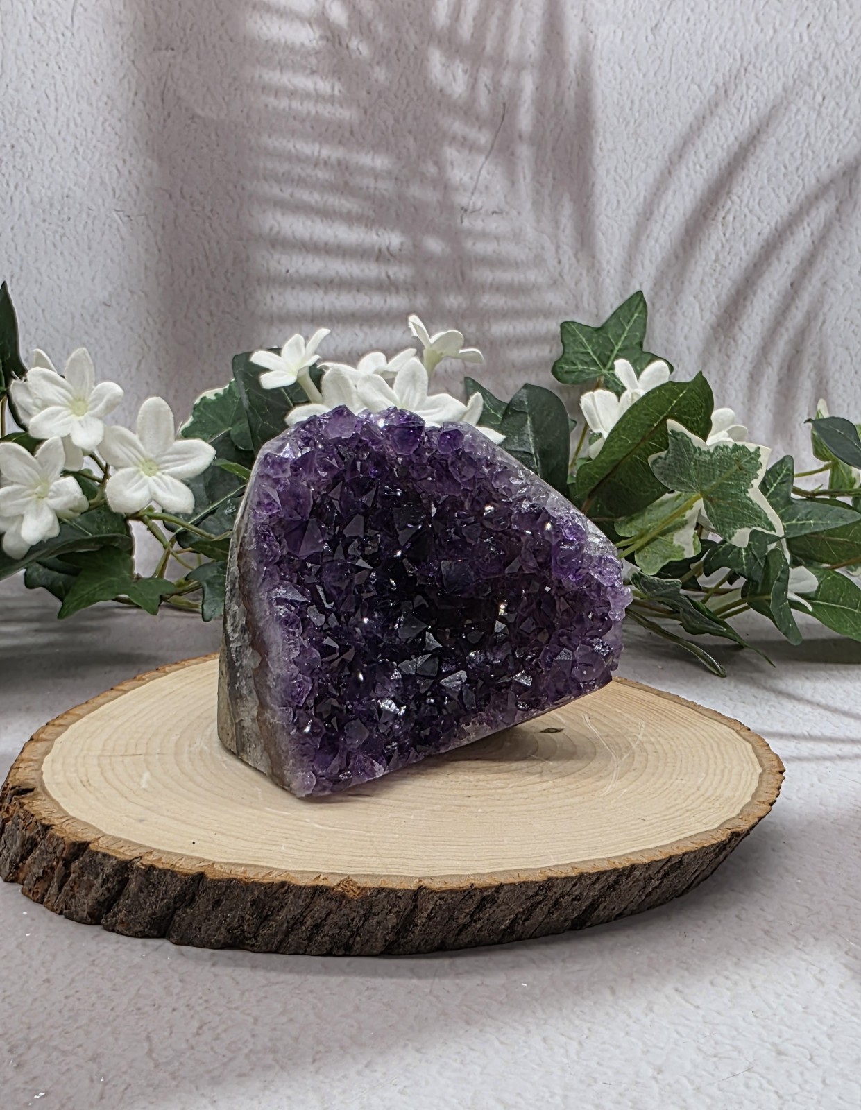 Natural Uruguay Amethyst Geode Purple Crystal with Agate Banding Free Standing