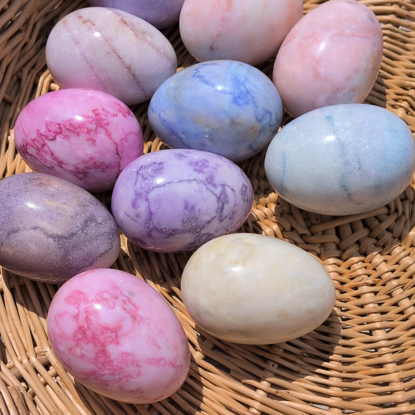 Lot of Polished Stone/Crystal Egg Specimens, Assorted Colors, Approx. 3 in