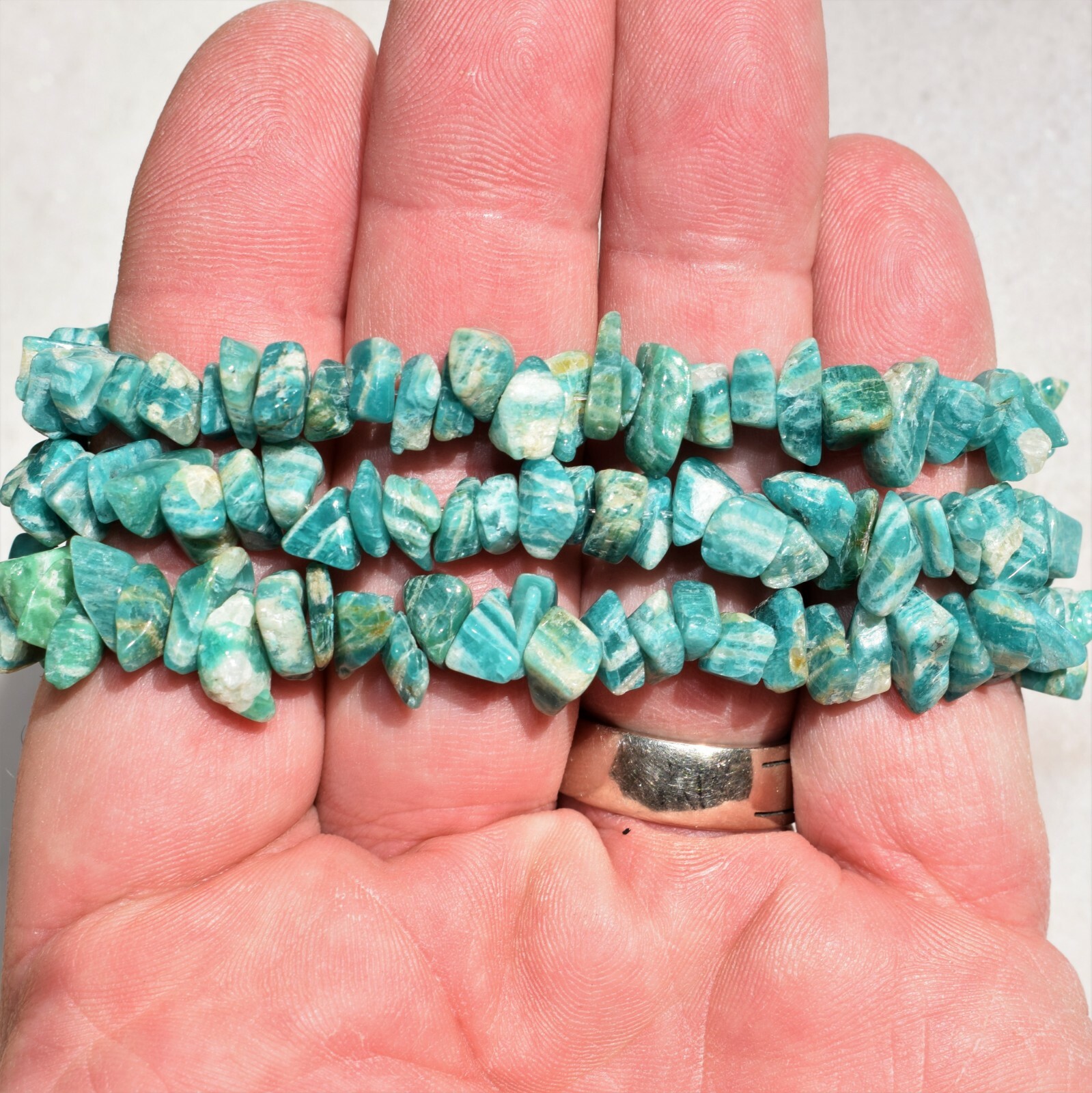 Premium CHARGED Amazonite Crystal Chip Stretchy Bracelet+ Selenite Puffy Heart