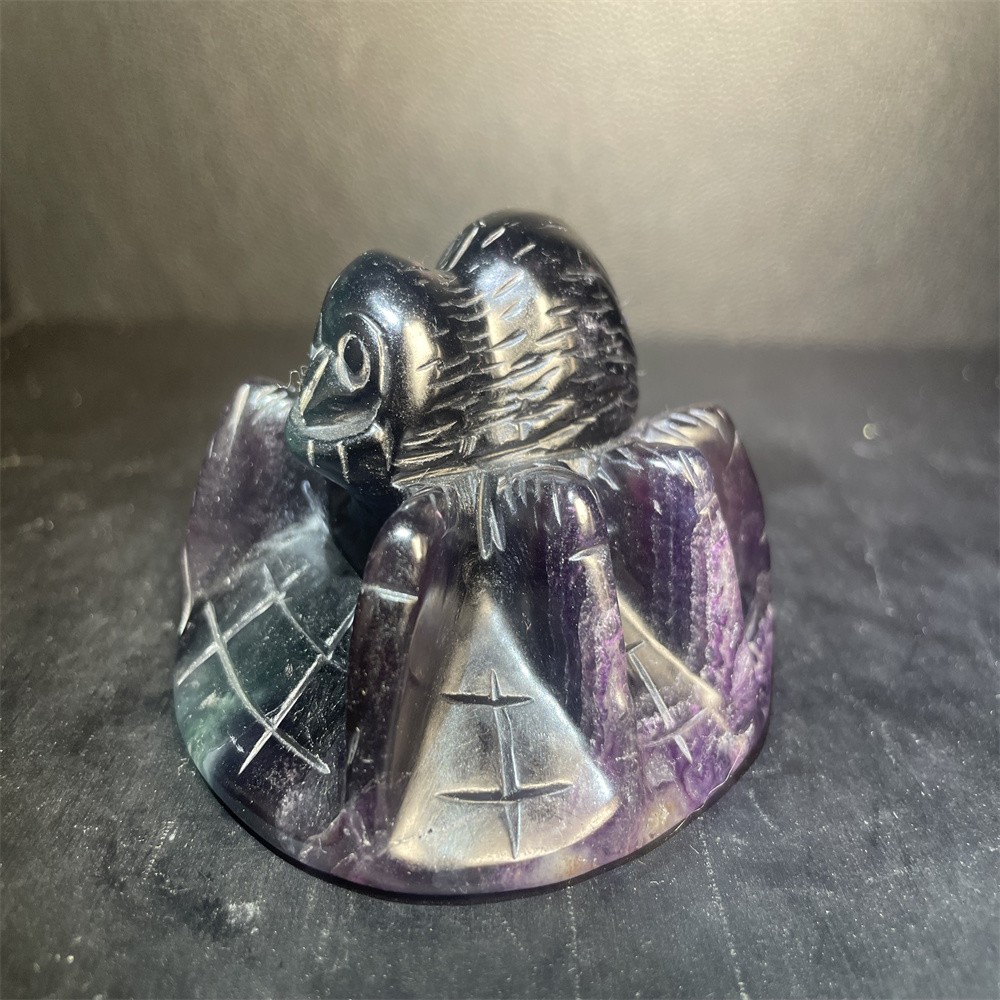 0.9LB 3.5”Fluorite Spider Ornament Crystal Quartz Carving Gift