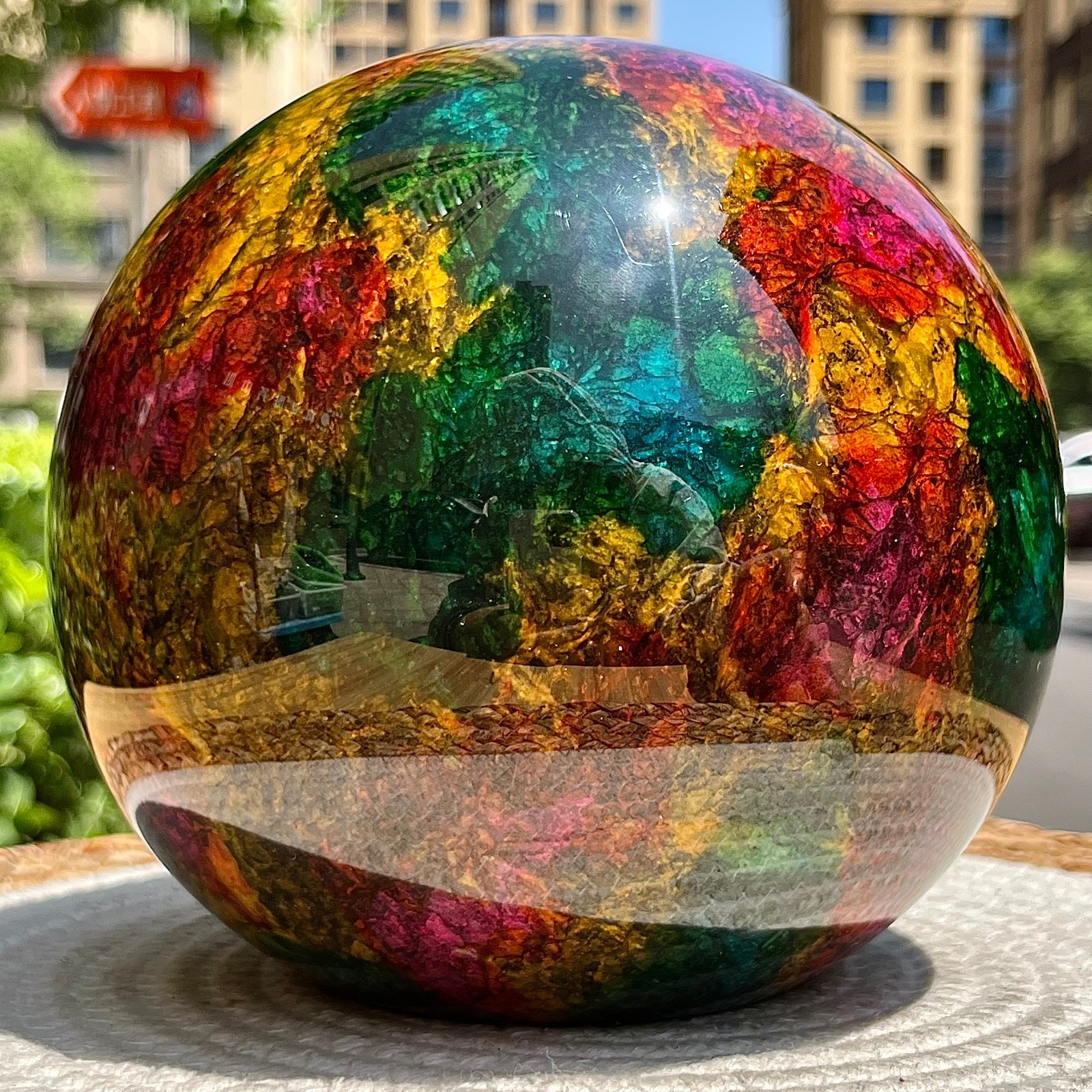 Natural Seven Colors Jade Polished Half Sphere with Flat Base for Decor 11.1 lb