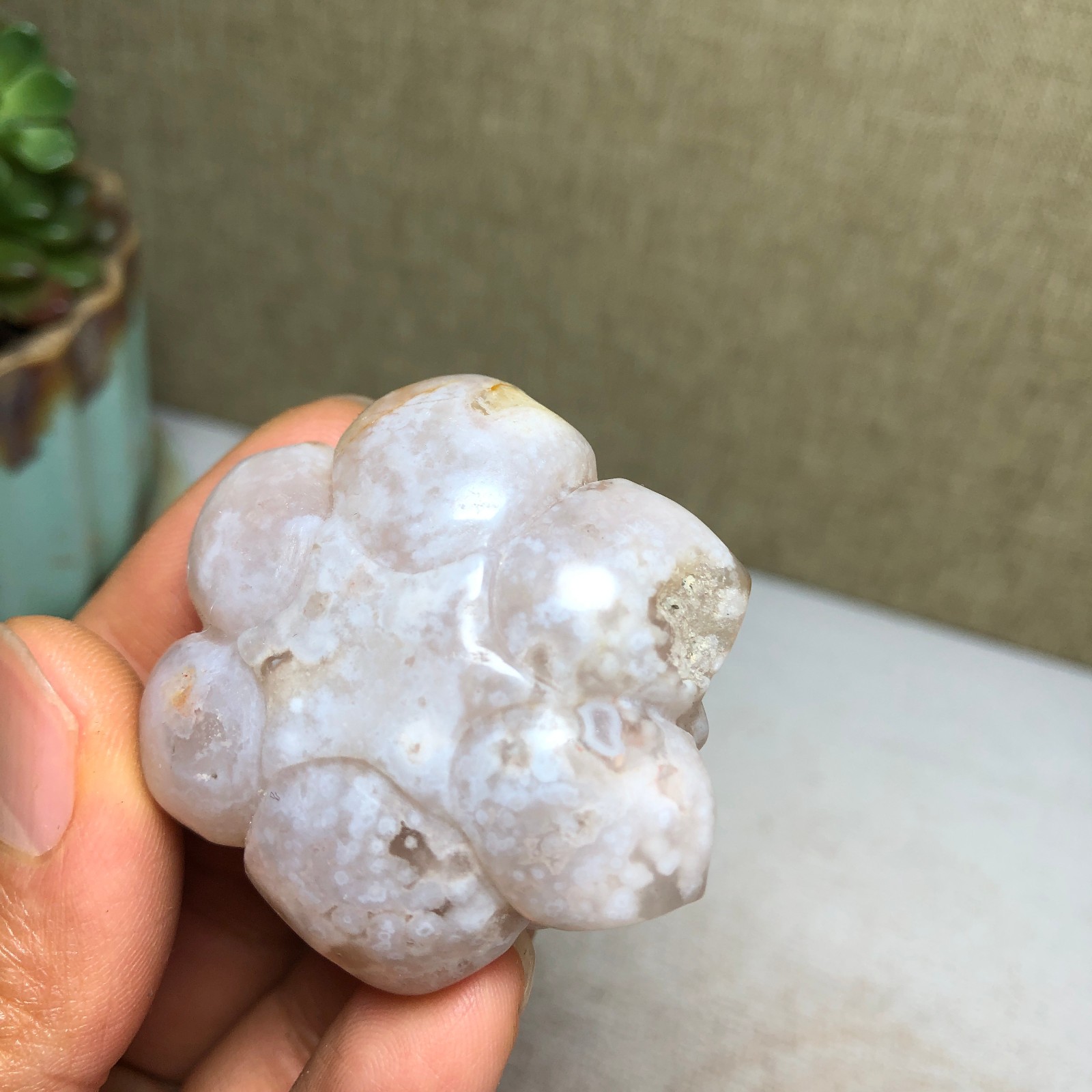 44mm Natural cherry blossom agate Hand carved flower Crystal specimens 38g A4456