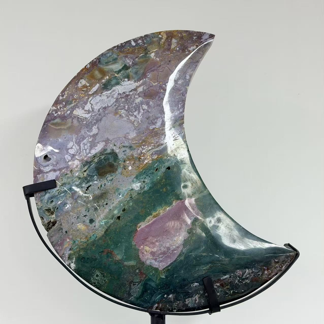 14.3LB 13.3″ Massive Natural Ocean Jasper Moon Crystal Carving Healing Decor