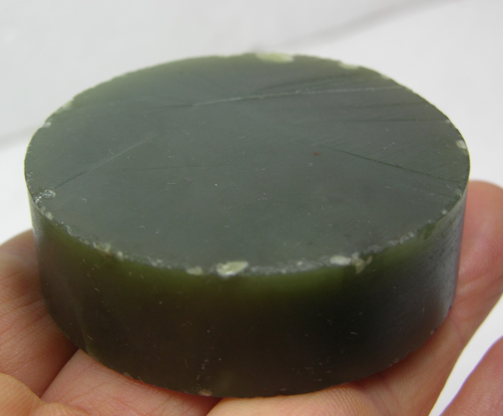 #1 Russia 109g 100% Natural Rough Round Green Jade Slice Specimen 3.80oz 52mm