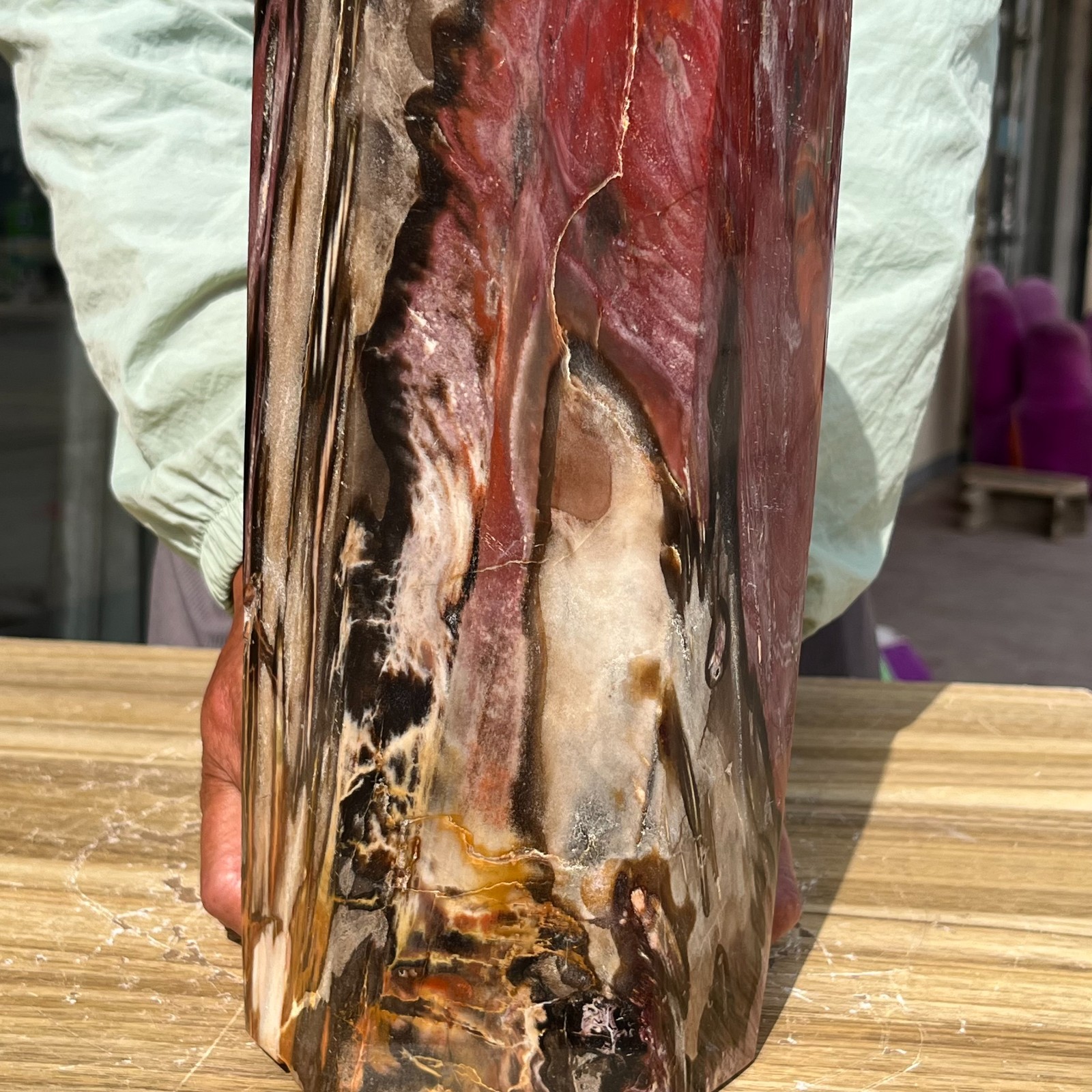 16.98LB Large Natural Polished Petrified Wood Obelisk Tower Crystal Reiki Decor