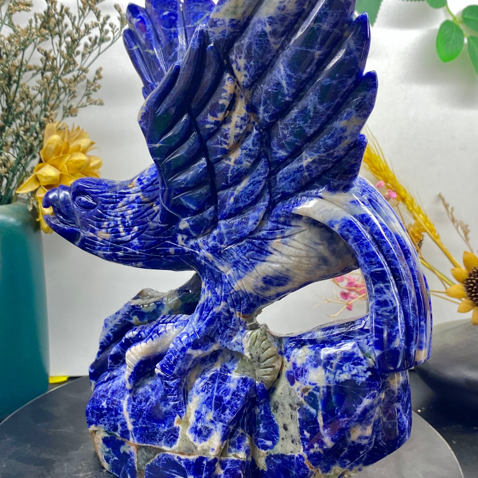 6.83LB Natural Blue Vein Stone Hand Carved Eagle Statue, Reiki Healing crystal
