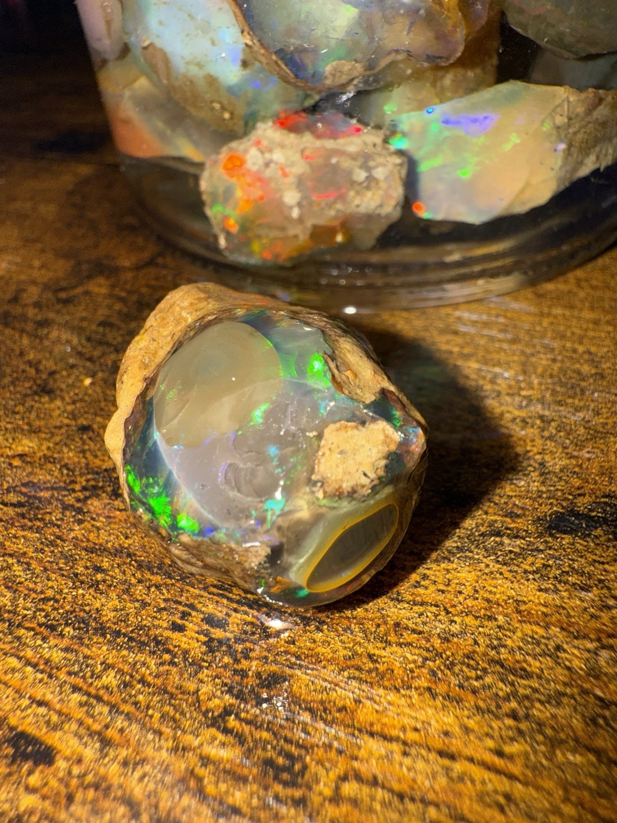 Specimen Rough Opal Stones in Jar – Ethiopian Rough, Multiple Mixed-Color Pieces