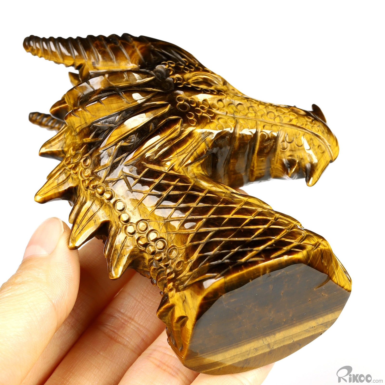 3.7″ Gold Tiger’s Eye Hand Carved Crystal Dragon Sculpture, Crystal Healing