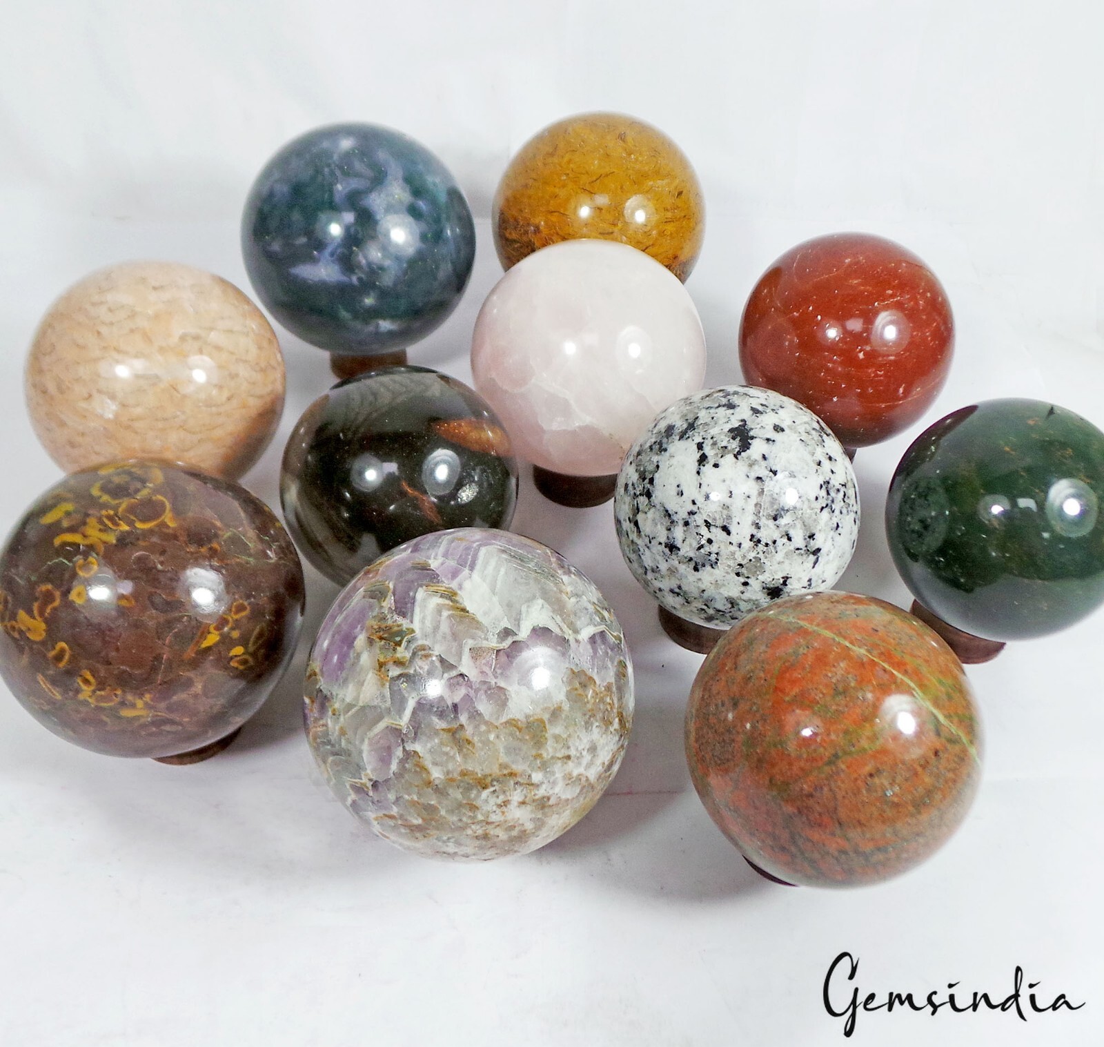 4.2 kilo 11 Pcs Set Of Multigems Crystal Sphere Ball Polished Healing w/ Stand