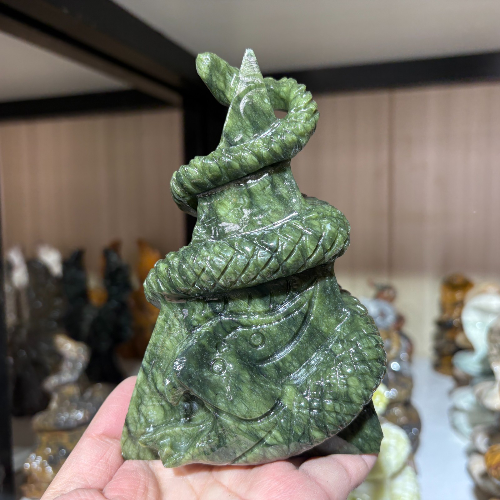 1pc natural jade hand engraving snake skull crystal healing energy gift·