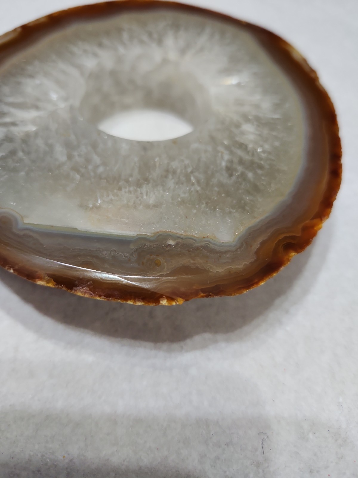 Polished Agate Geode Thick Slice 1.5 Inch Drilled Hole Brown And Clear 5×1 Inch
