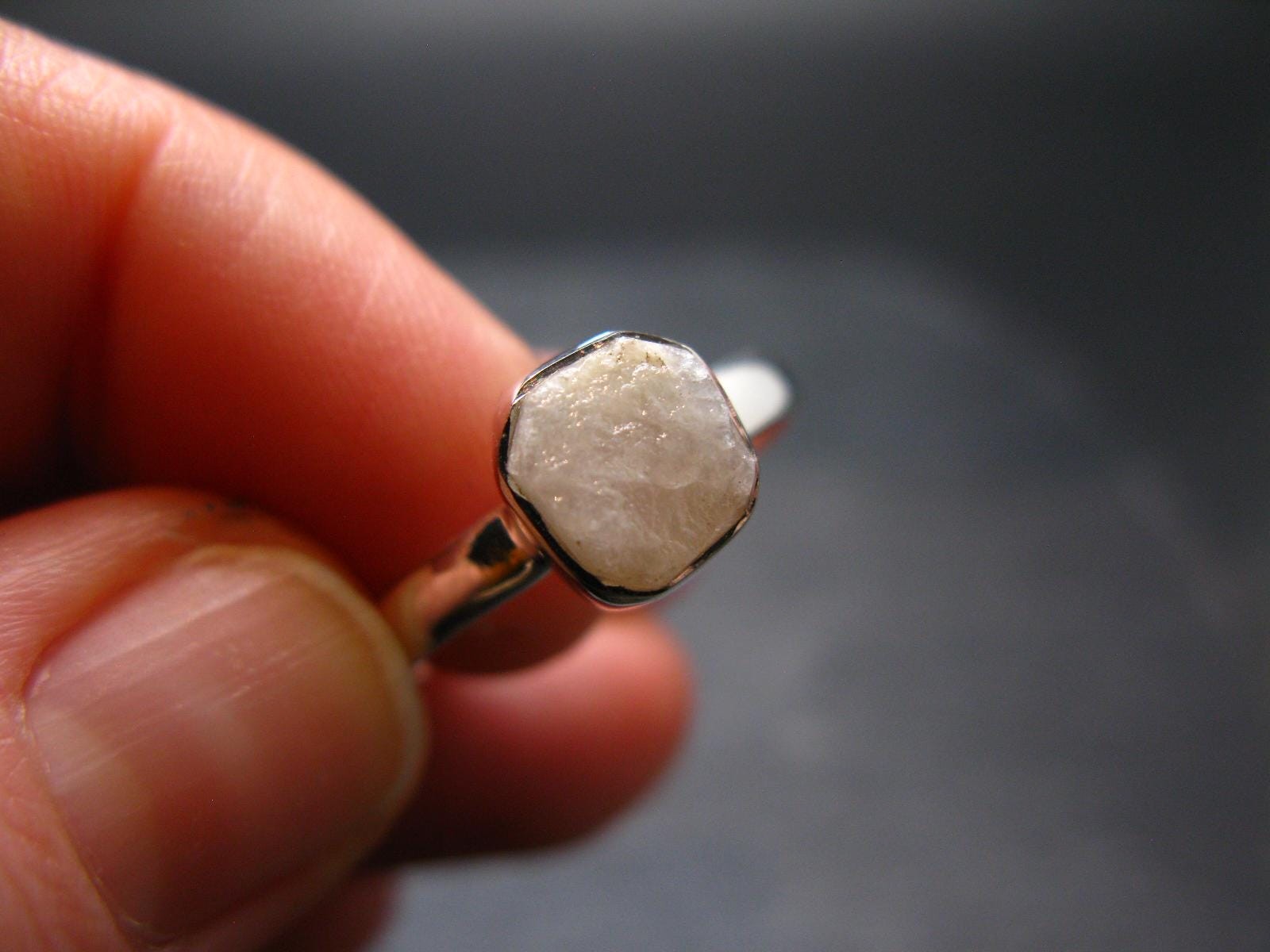 Very Rare White Cryolite 925 Silver Ring from Greenland – Size 8 – 2.0 Grams