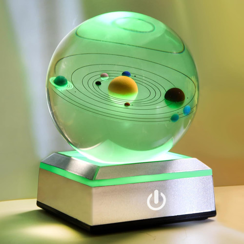 QIANCHANG 3D Solar System Crystal Ball with LED 3.15″, Multicolor_Round base
