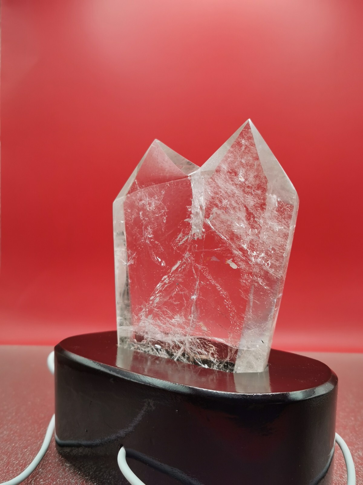 Natural Clear Quartz Double Point Obelisk Crystal With Custom Light Stand 364G