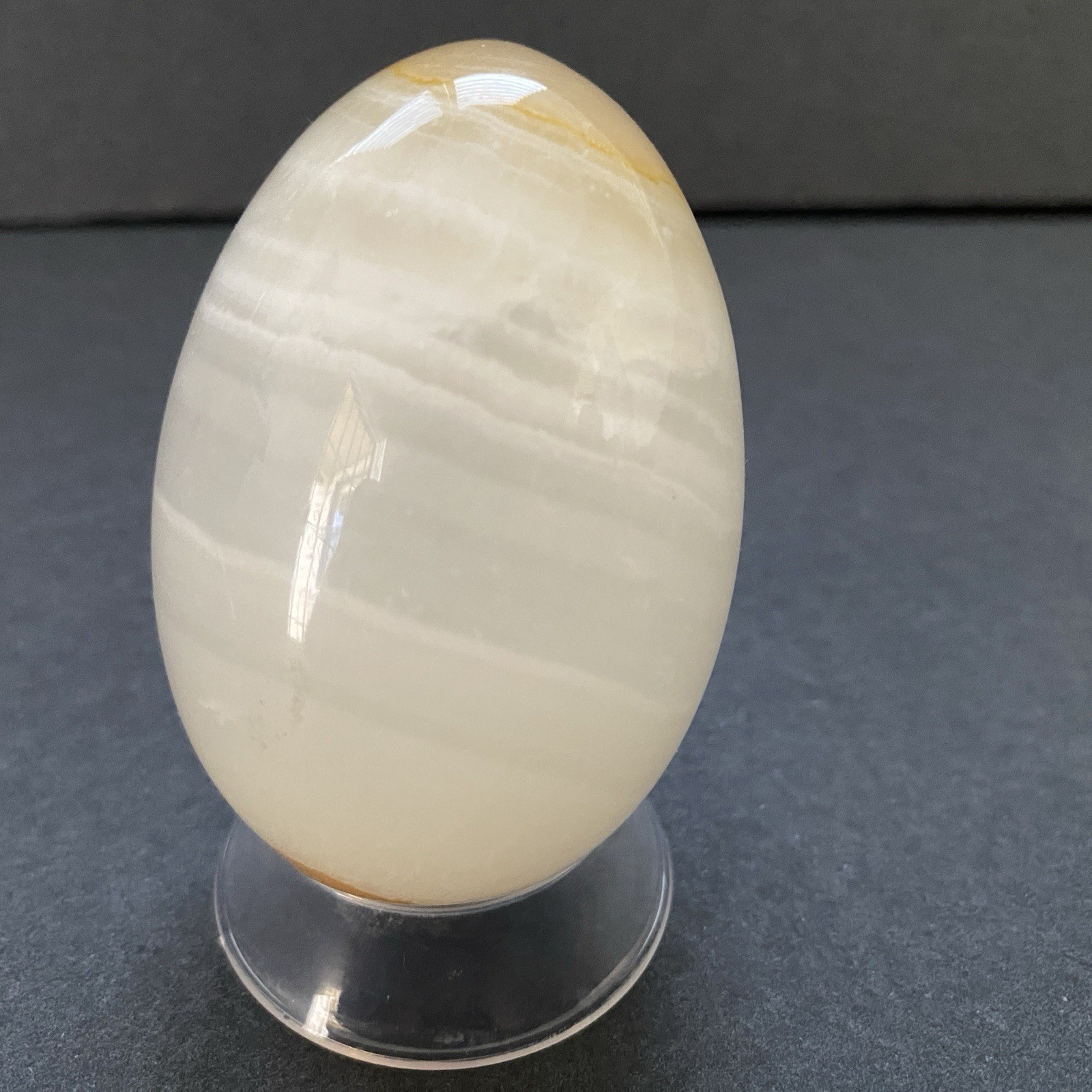 Natural Onyx Stone Egg With Stand Hand Polished Banded Agate Calcite Crystal