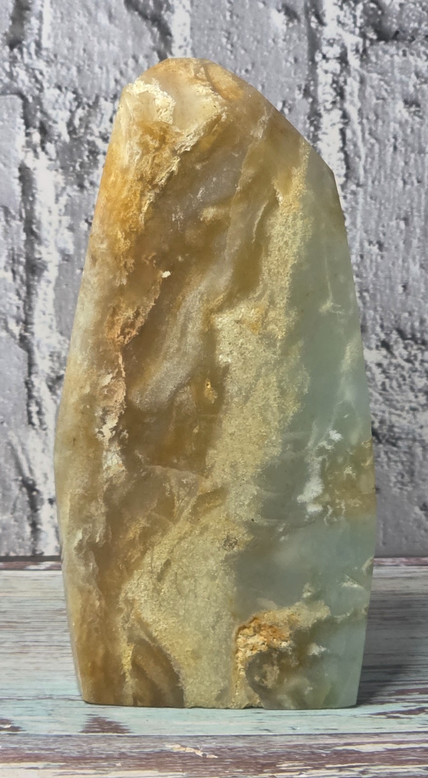 Natural Caribbean Calcite Polished Freeform – Scenic Ocean Landscape