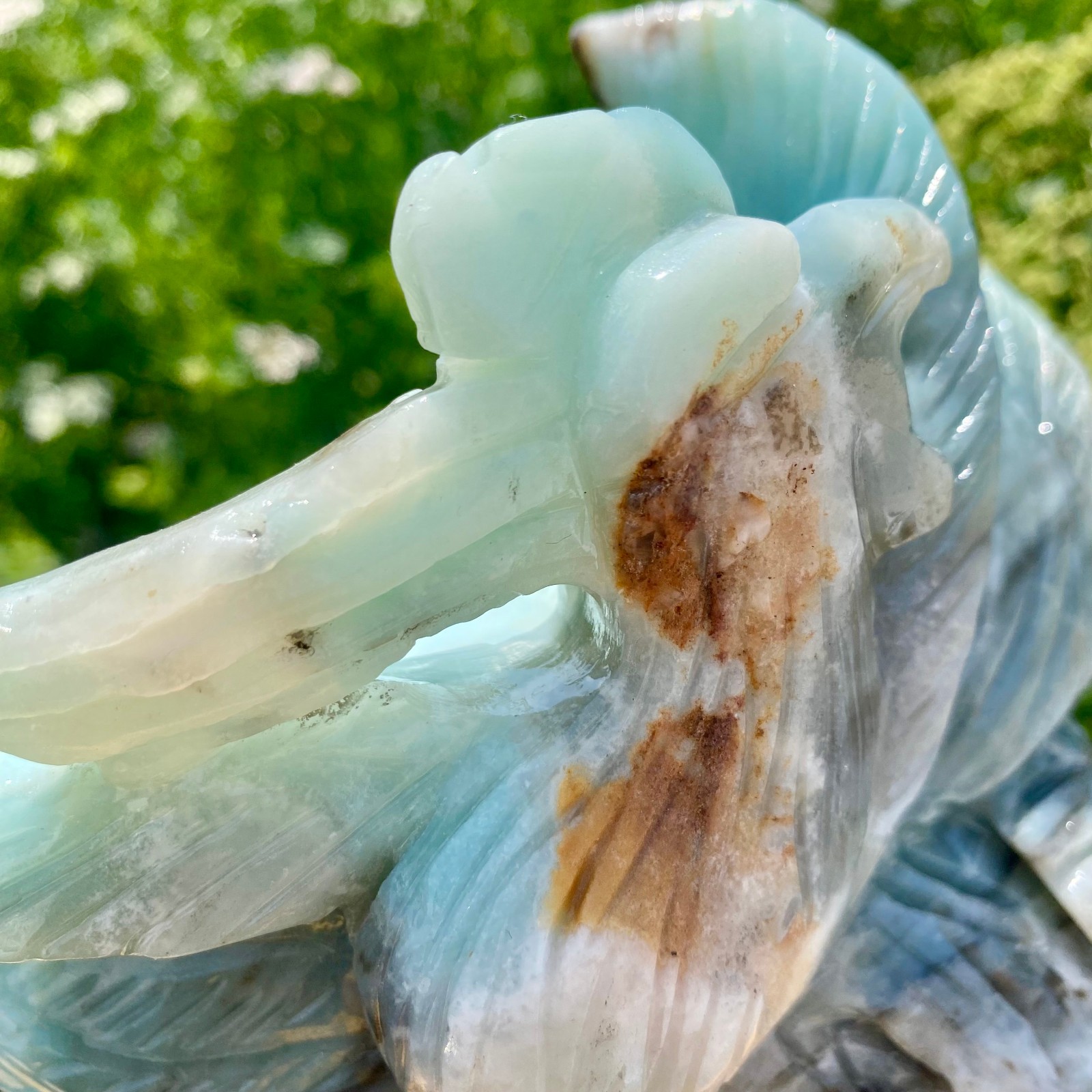 7LB Natural Blue Vein Stone Phoenix Carving, Home Decoration