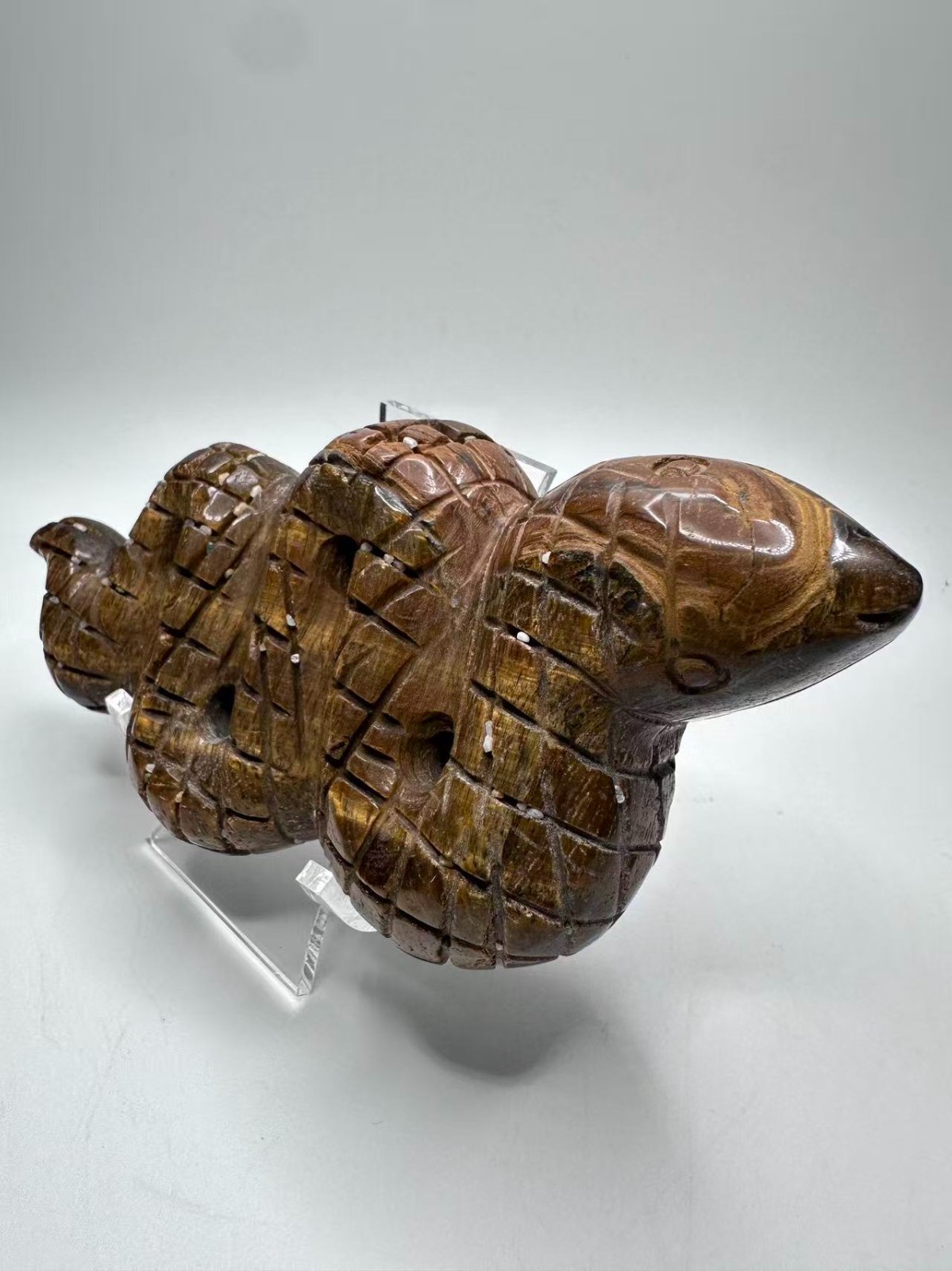 Natural Tiger’s Eye Snake Figurine 6″x2.75″ – Polished Crystal Carving 11.8 oz